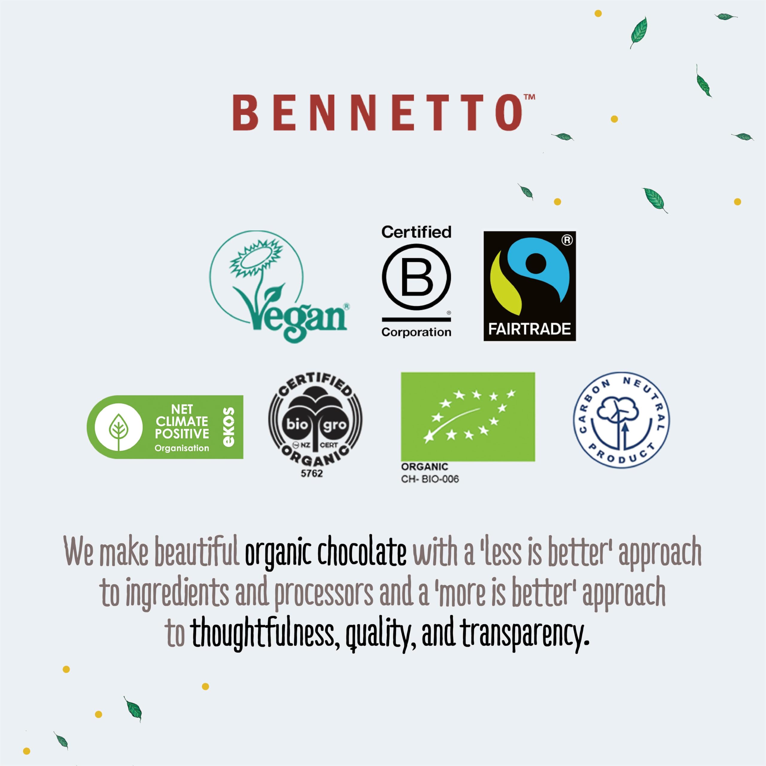 Bennetto Dark Mint Organic Dark Chocolate with 60% Cocoa & Pure Mint Oil - 270g