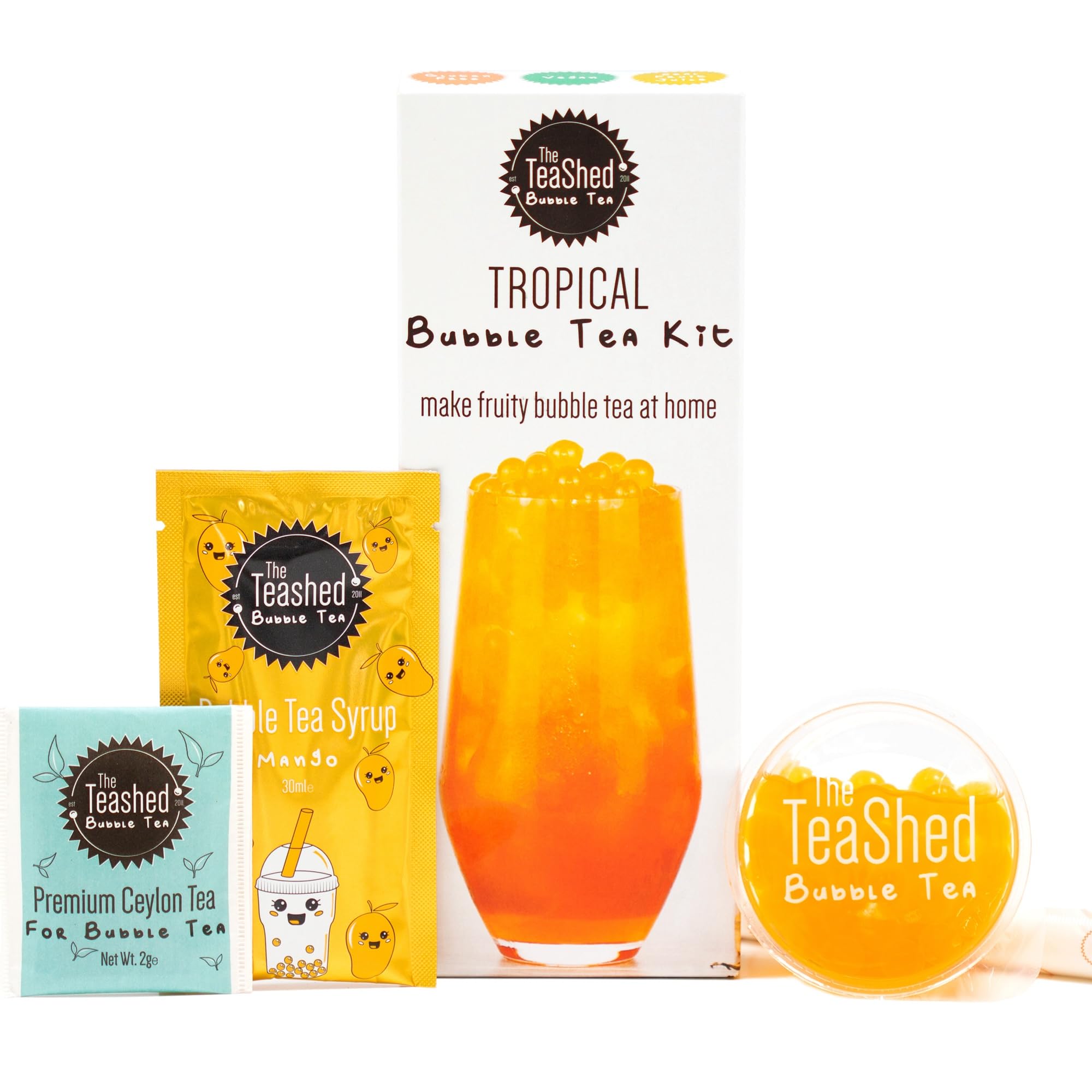 The TeaShed Tropical Bubble Tea Kit - Mango Syrup & Passion Fruit Popping Boba | Vegan, Gluten Free 1