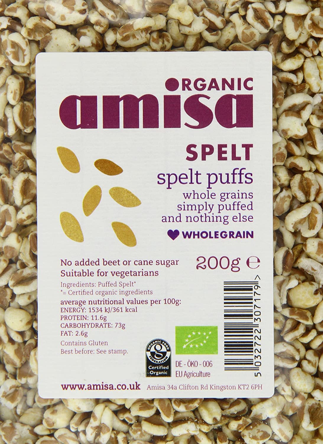 Amisa Organic Spelt Puffs, 200g - Light & Crunchy Texture - High in Fibre & Vegan 3
