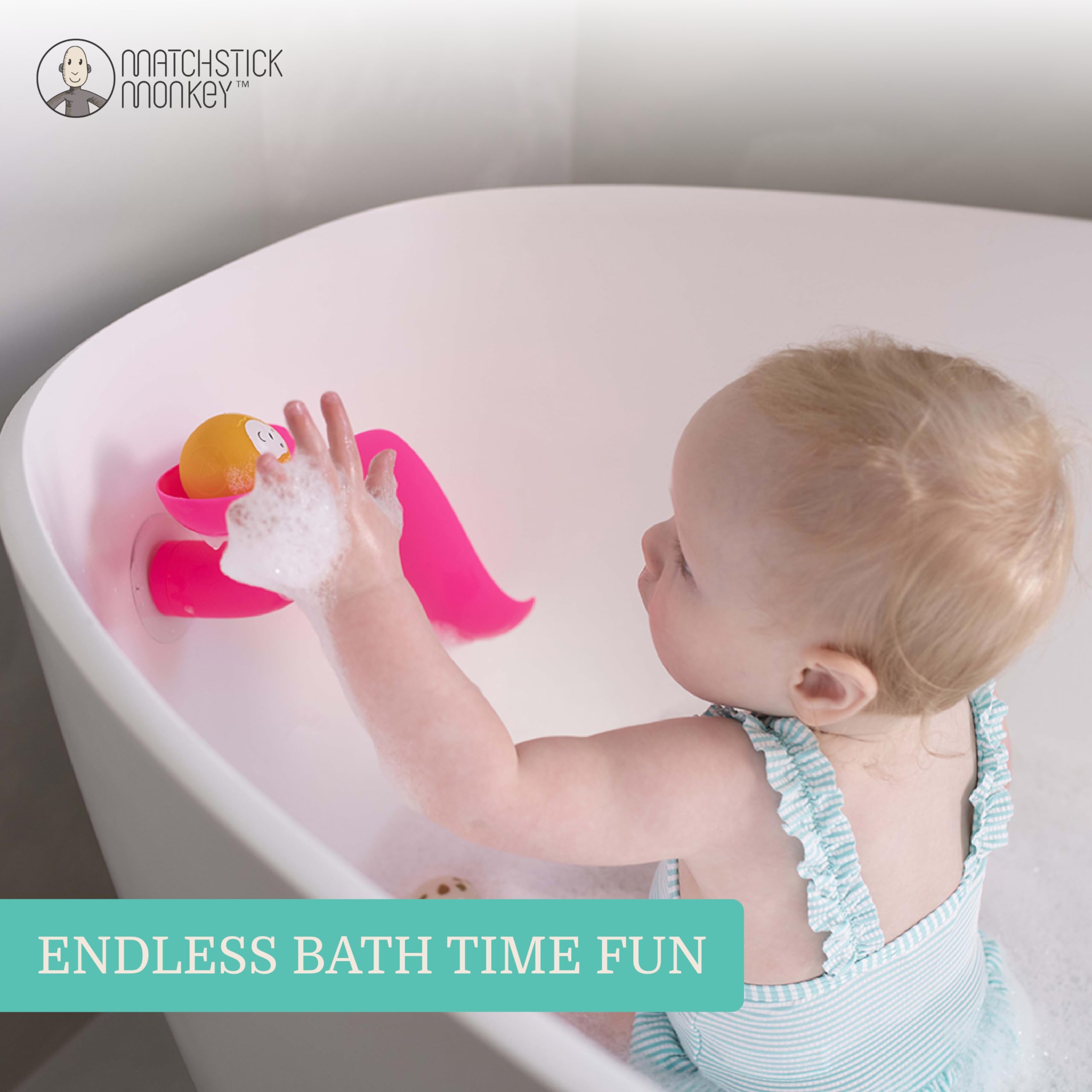 Matchstick Monkey Bathtime Slide Set - Antimicrobial Baby Bath Toy with 3 Animal Rocks, 12 Months+ 5