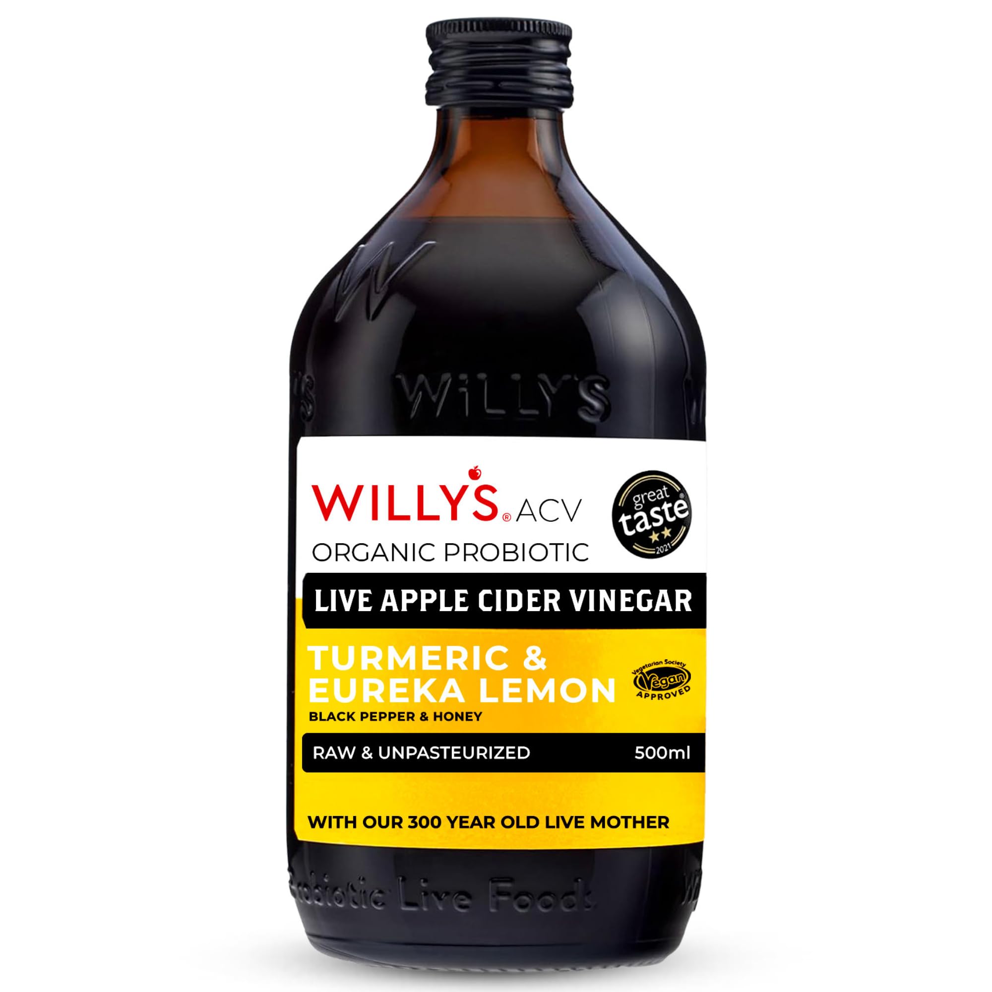Willy's Apple Cider Vinegar with Turmeric & Honey - Raw, Organic, Unpasteurised | 500ml 1