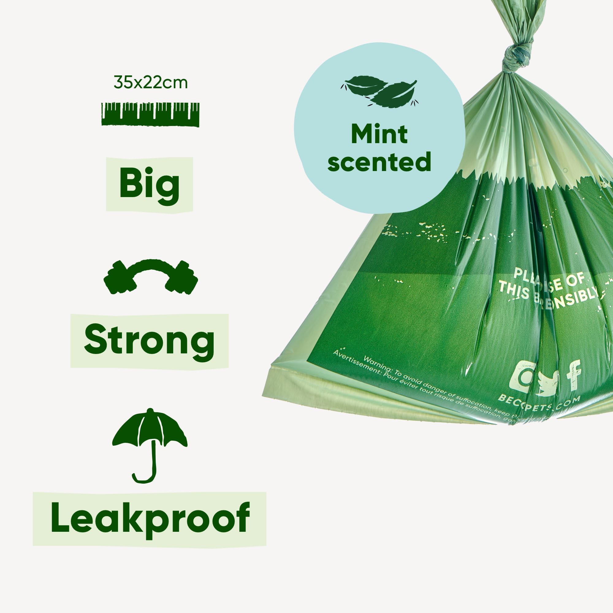 Beco Dog Poo Bags - 540 Count Mint Scented, Strong, Leakproof & Recycled Plastic
