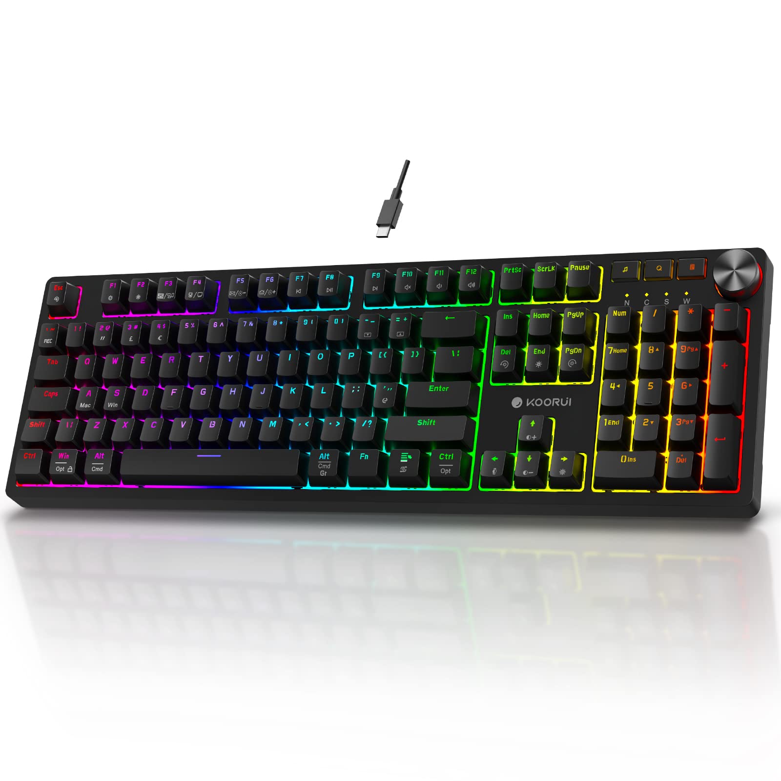 KOORUI MK104 Mechanical Gaming Keyboard - Blue Switch, 104 Keys, RGB Backlit, Wired, Anti-Ghosting, for PC & Mac