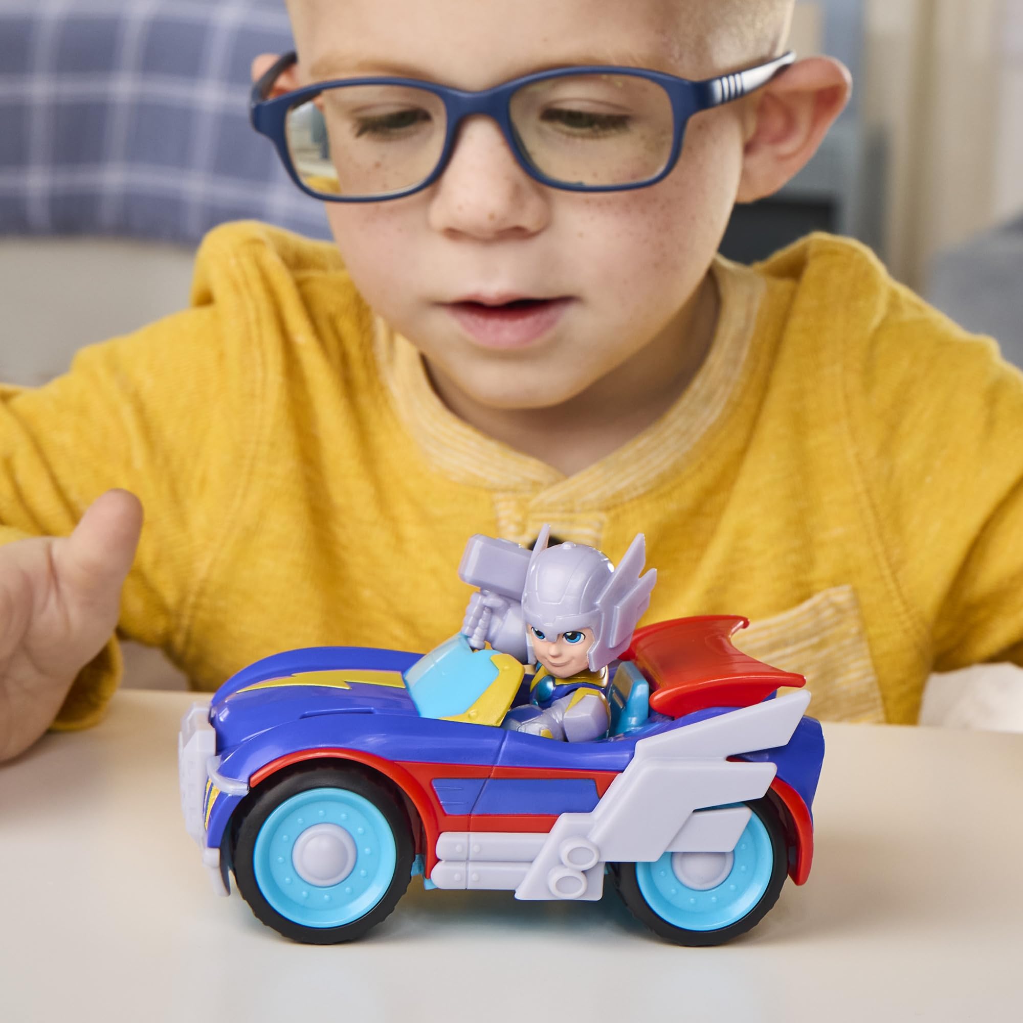 Marvel Thor Thunder Roadracer Action Figure & Vehicle Set - 7.6 cm Figure | Ages 3+ 4