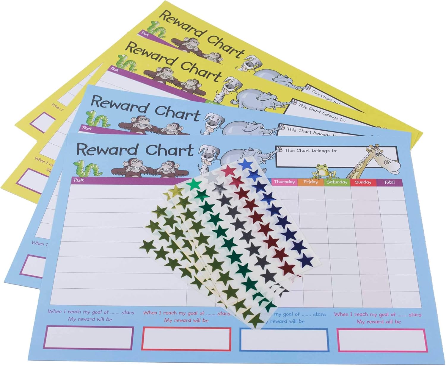 House of Card & Paper Reward Chart - 4 Charts with 225 Foil Star Stickers for Early Learning