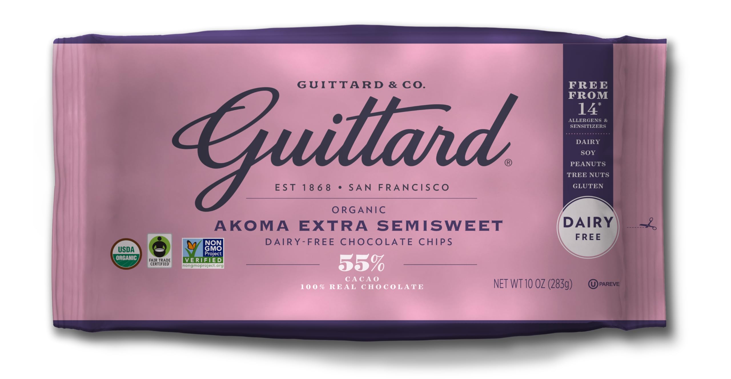 Guittard Organic Akoma Semi-Sweet Baking Chips 55% Cacao, 10oz (283g)