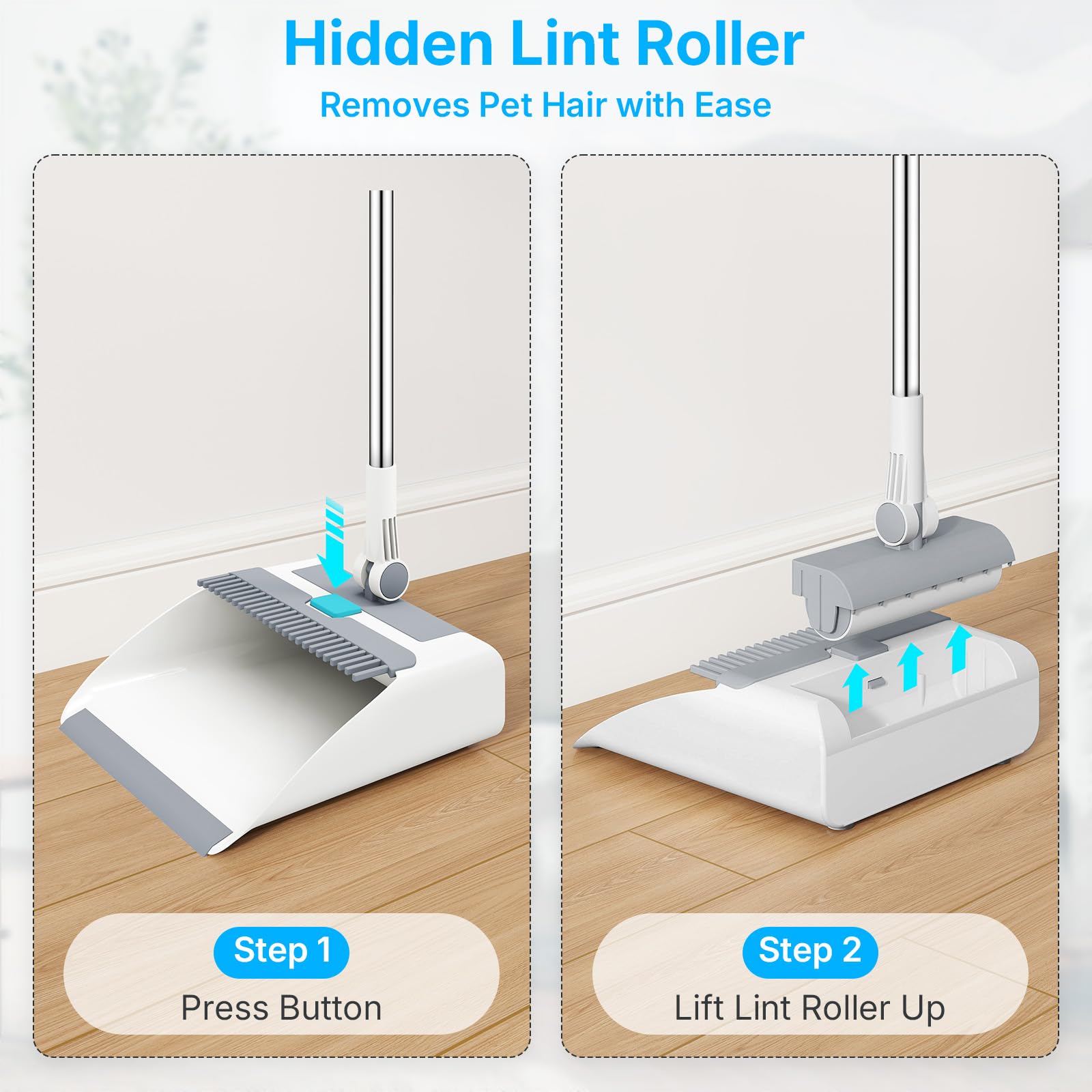 Euqvunn - Dustpan and Brush Sets Long Handled 3-in-1 with Lint Roller 5