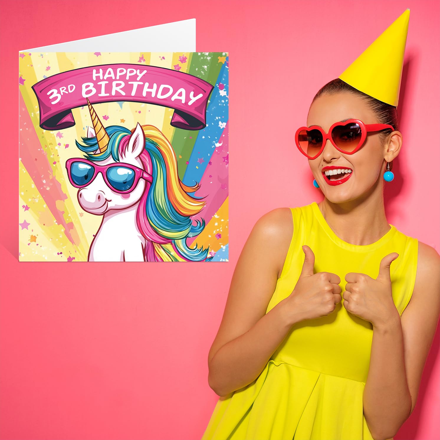 Stuff4 Girls 3rd Birthday Card - Cool Unicorn Sunglasses Design | 145mm Square | 300gsm 7