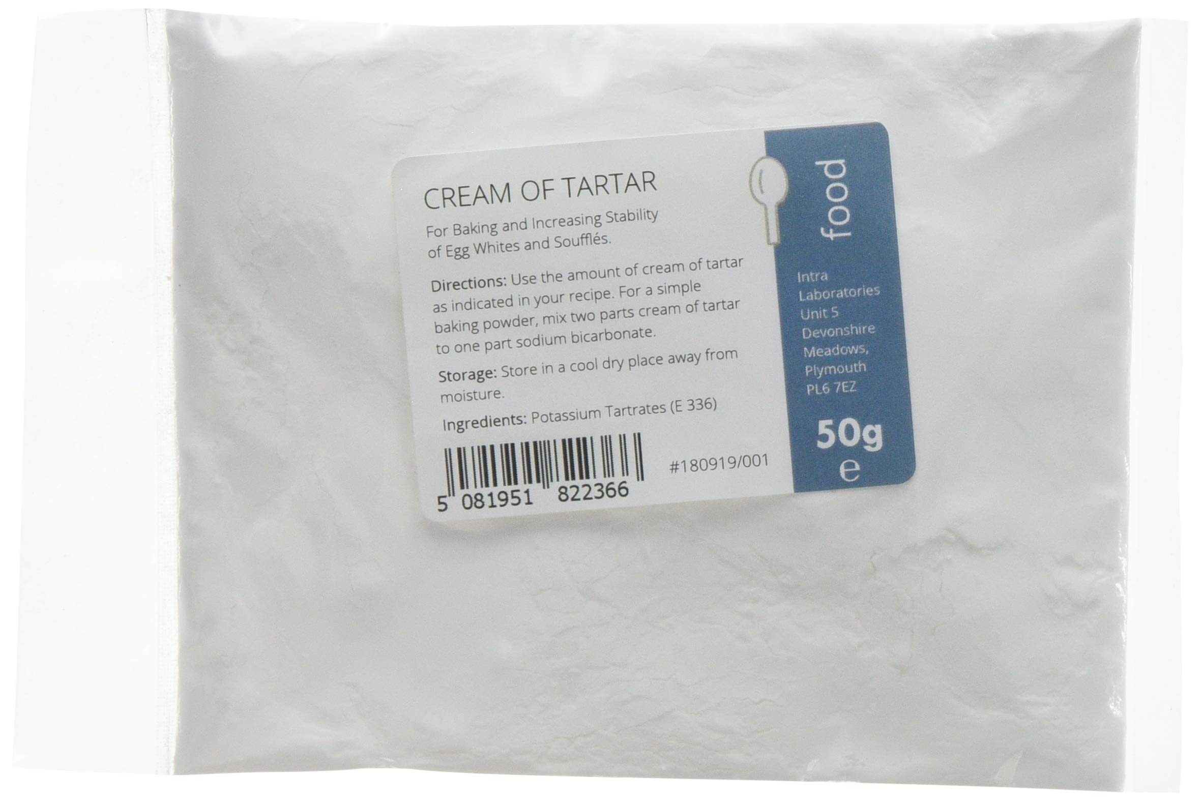 Intralabs Cream of Tartar - Food Grade Powder for Baking & Homemade Playdough, 50g