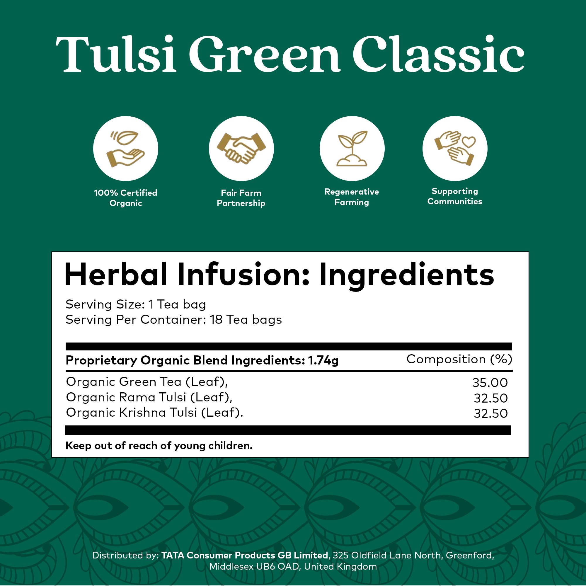 Organic India Tulsi Green Tea Classic, Certified Organic & Vegan, 18 Tea Bags 5