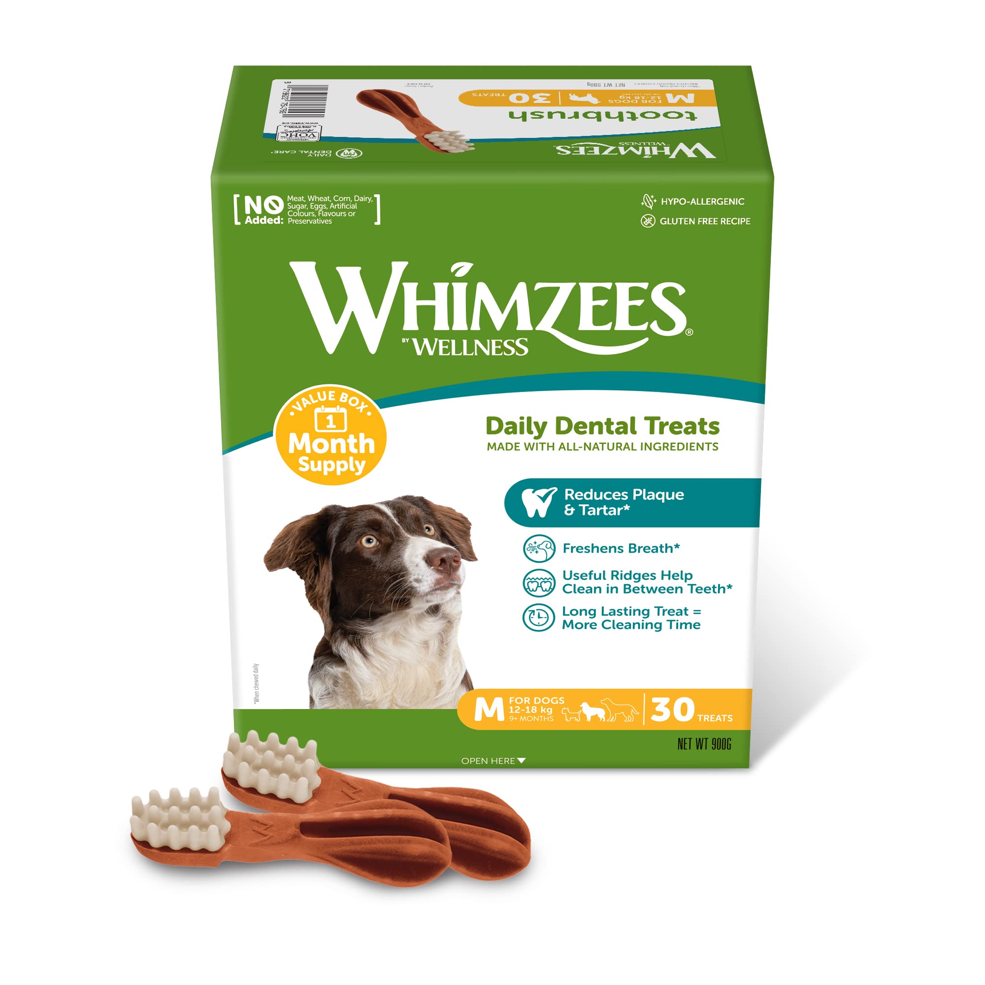 WHIMZEES Natural Grain-Free Dog Dental Sticks for Medium Breeds | Hypoallergenic Vegetarian Chews | 900g Carton 1