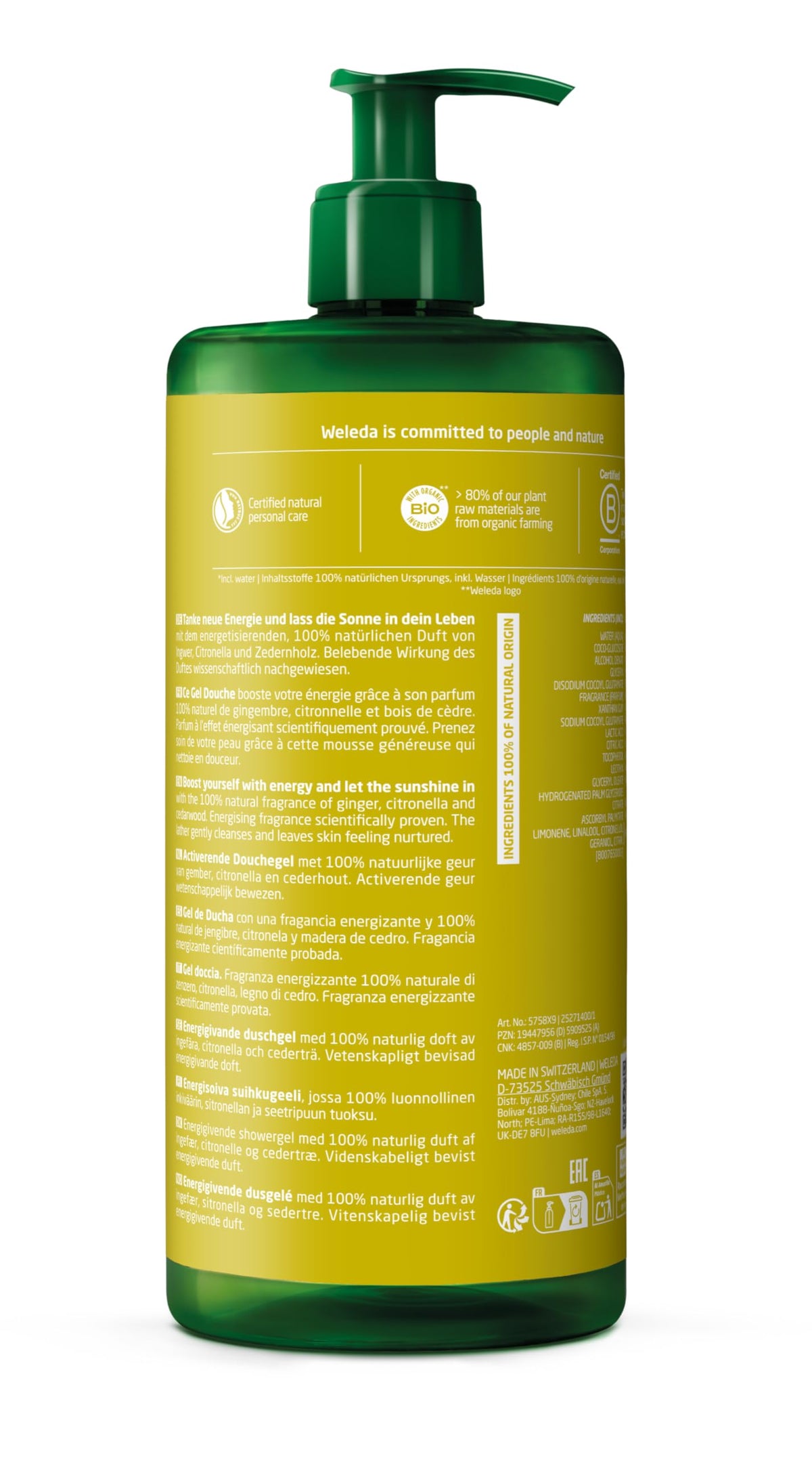 WELEDA Ginger Energy Shower Gel - 750 ml, Vegan, Dermatologist Tested