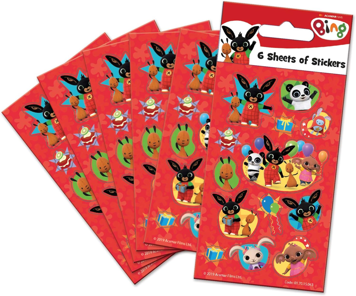 Paper Projects Bing Party Bag Stickers (6 Sheets) - Red, 12.5cm x 7.5cm