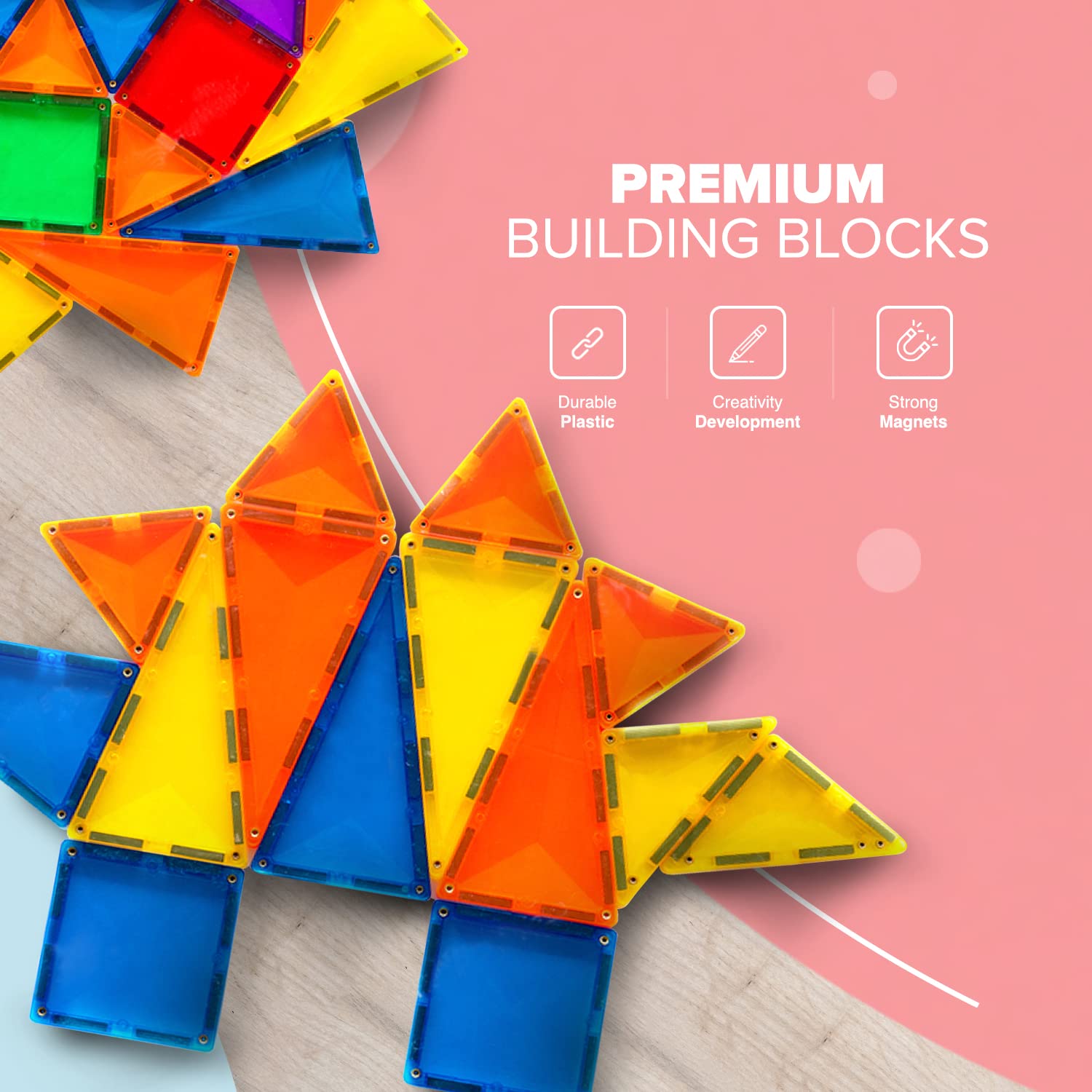 kidoola 53pc Magnetic Building Block Set - Educational STEM Toy for Kids 3+ 6