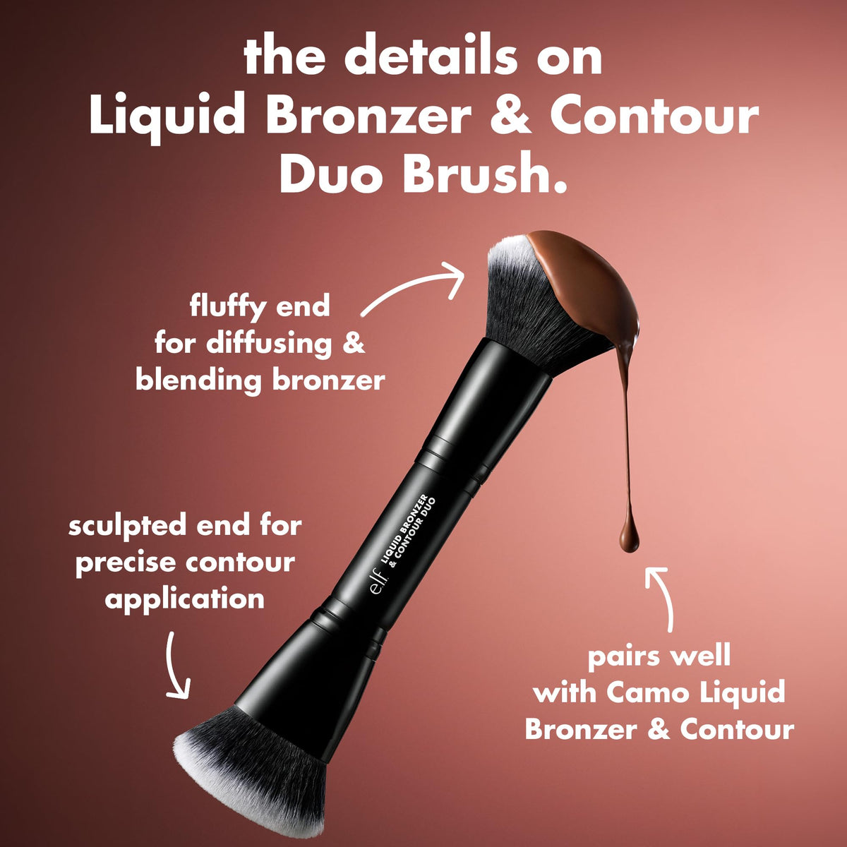 e.l.f. Camo Liquid Bronzer & Contour Duo Brush - Dual-Ended Face Makeup Brush for Bronzing & Sculpting