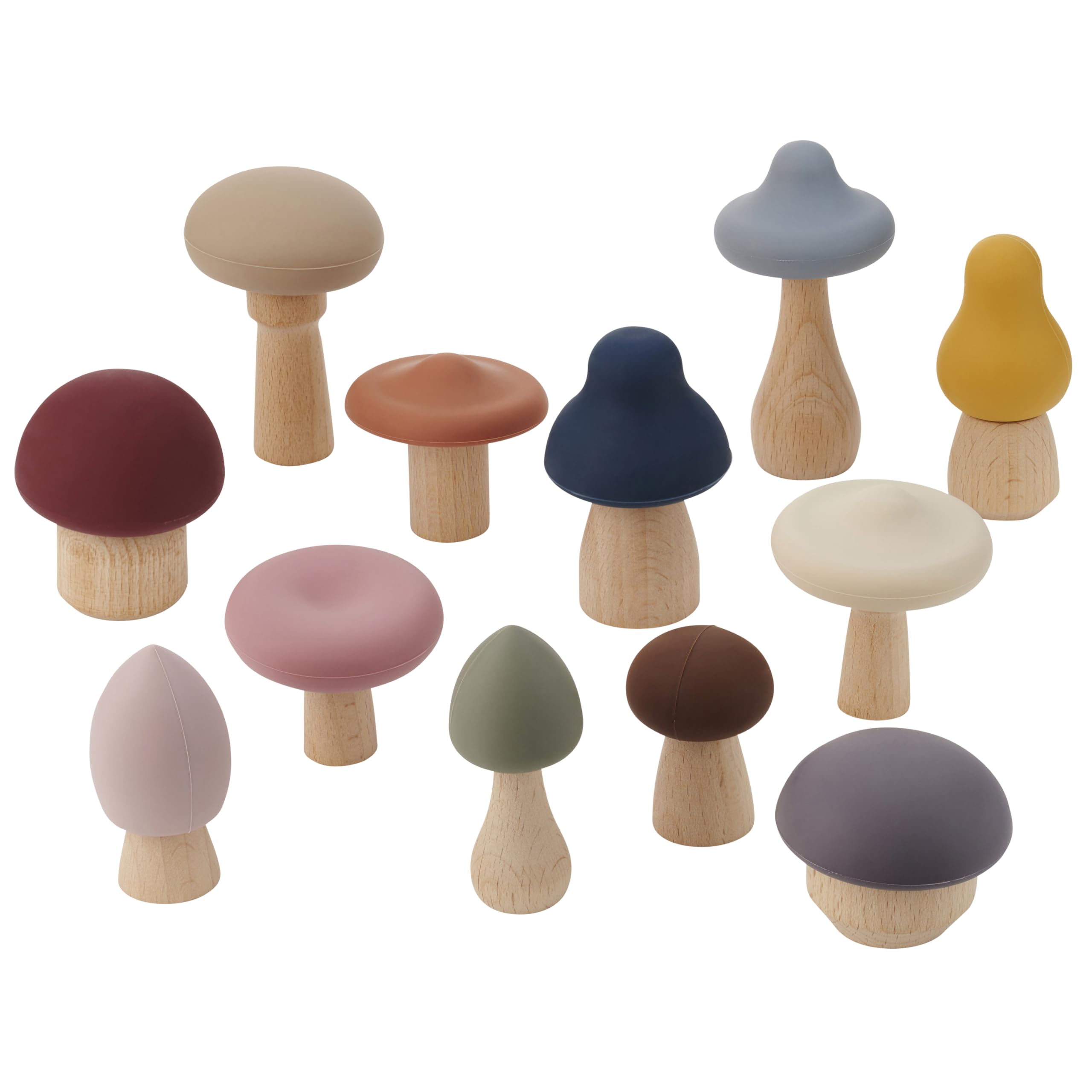 tickit SiliSoft Woodland Mushroom Set – 12 Soft Silicone & Wooden Mushrooms for Imaginative Play