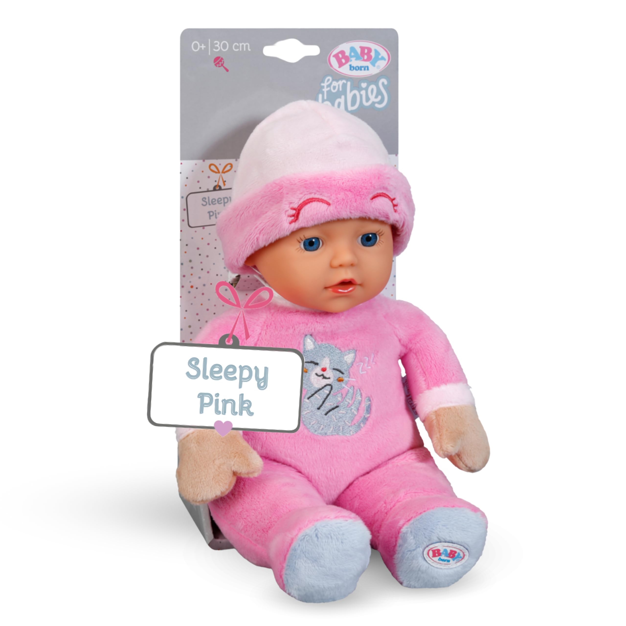 BABY born Sleepy Pink 30cm Soft Fabric Doll with Cat Design - Cuddly Baby Toy