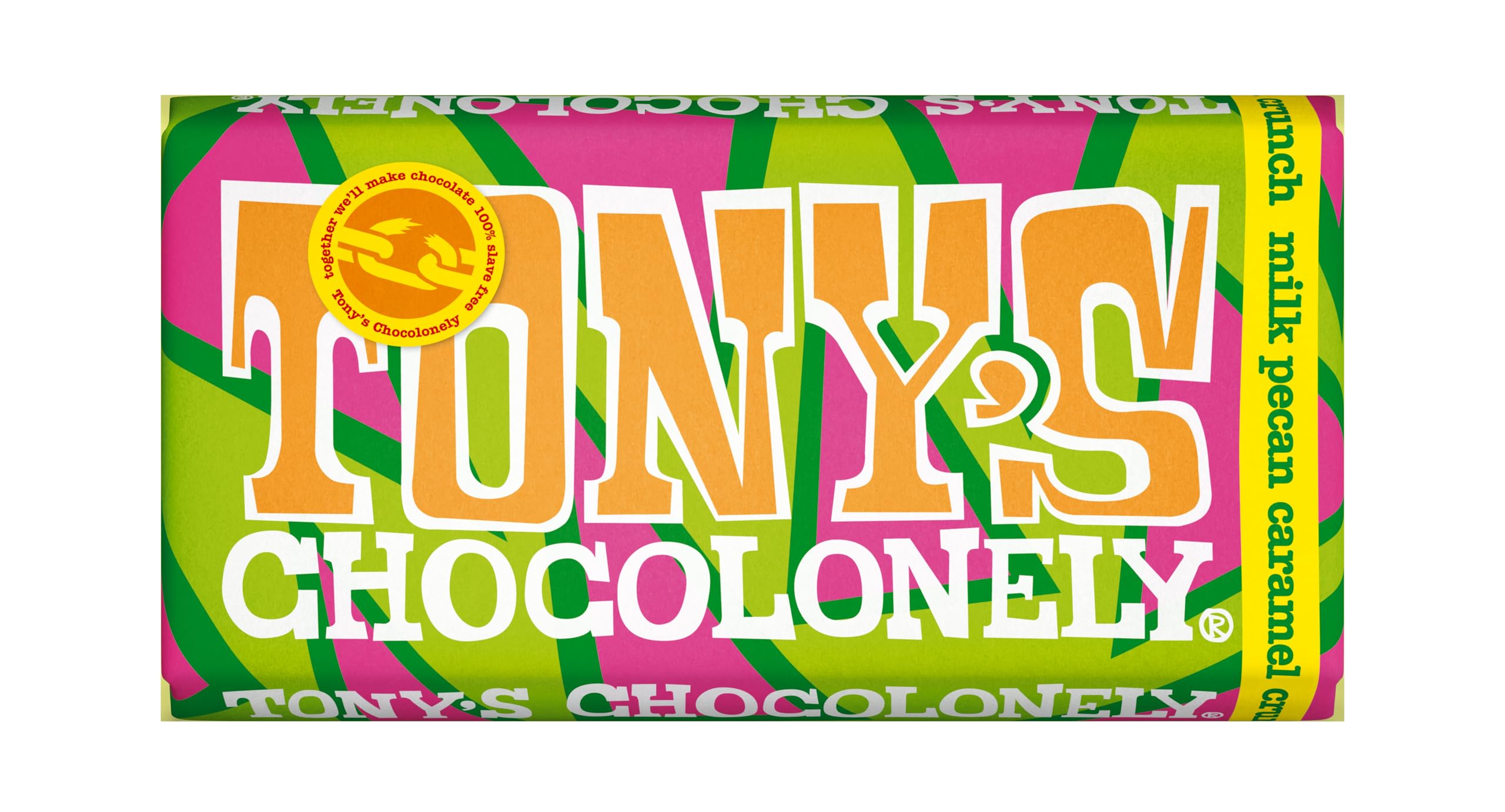 Tony's Chocolonely Milk Pecan Caramel Crunch Schokoriegel – 180 g, Fairtrade Belgische Schokolade