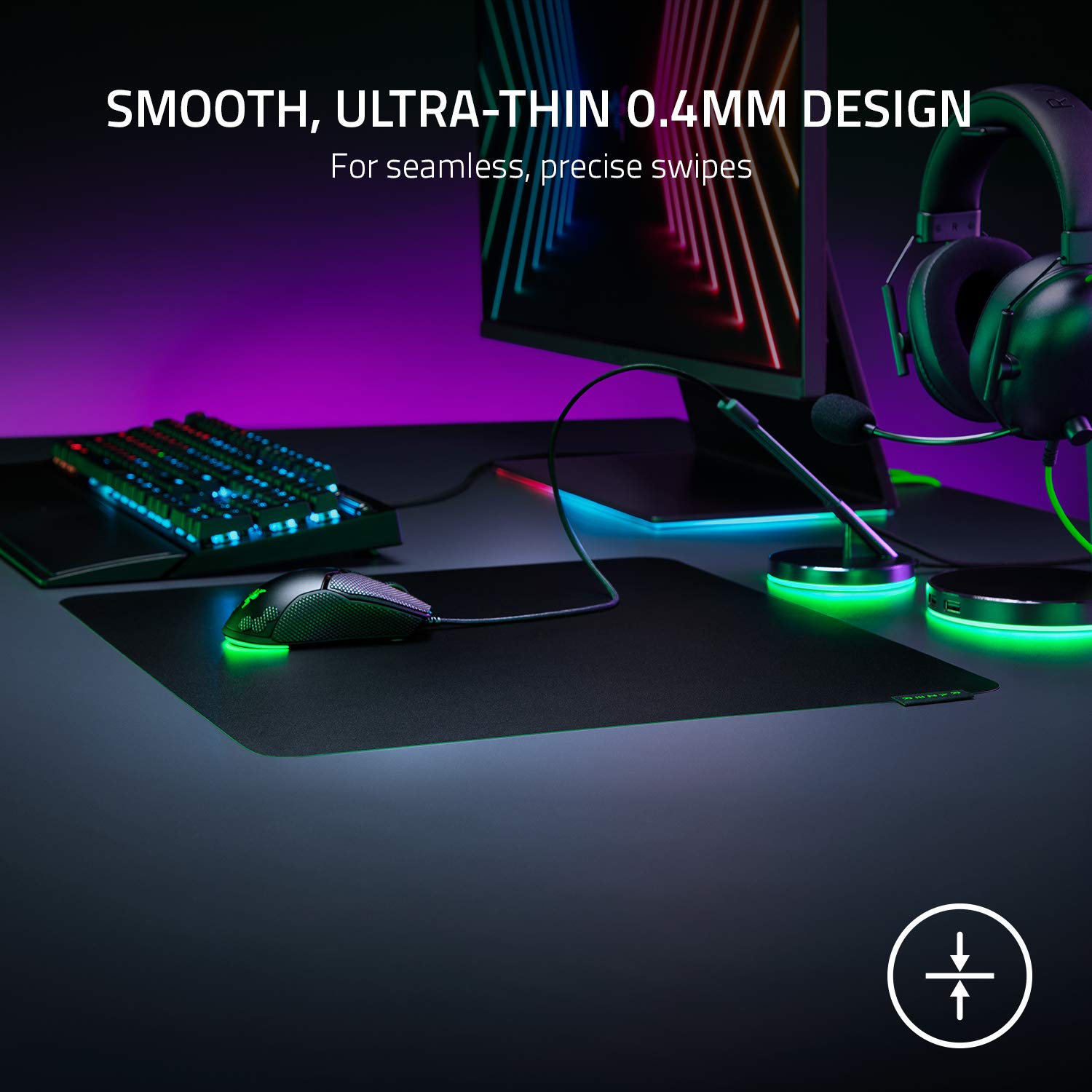 Razer Sphex V3 Ultra-Thin Gaming Mouse Mat - 0.4mm Polycarbonate, Adhesive Base, Large