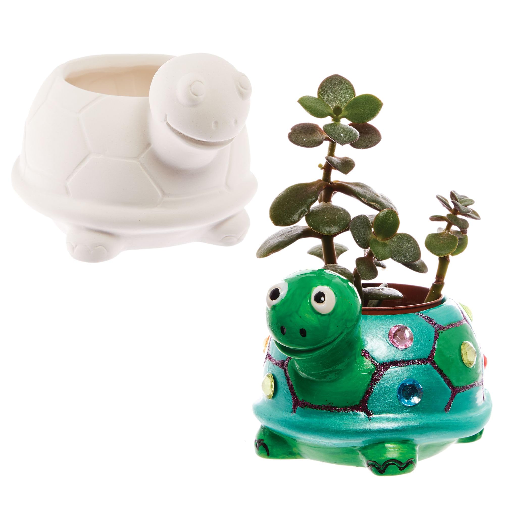 Baker Ross Tortoise Ceramic Flowerpots - Paint Your Own Craft Kit (Set of 2)
