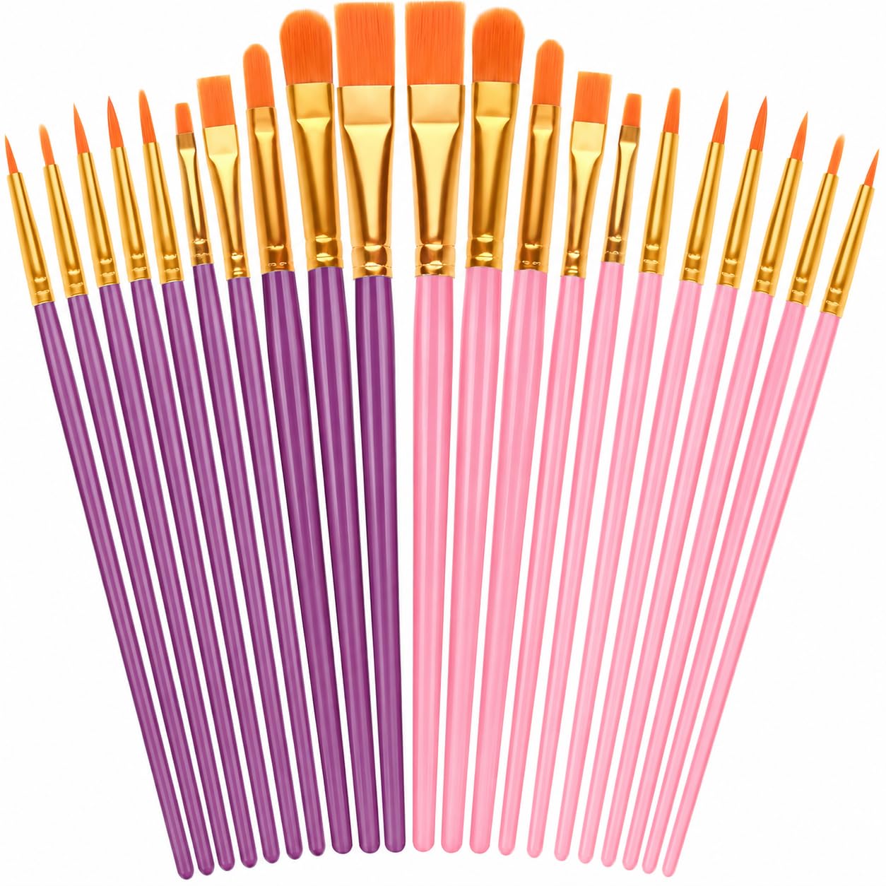 Admygo 20 PCS Paint Brush Set - Nylon Hair, Flat Art Brushes for Watercolor & Oil