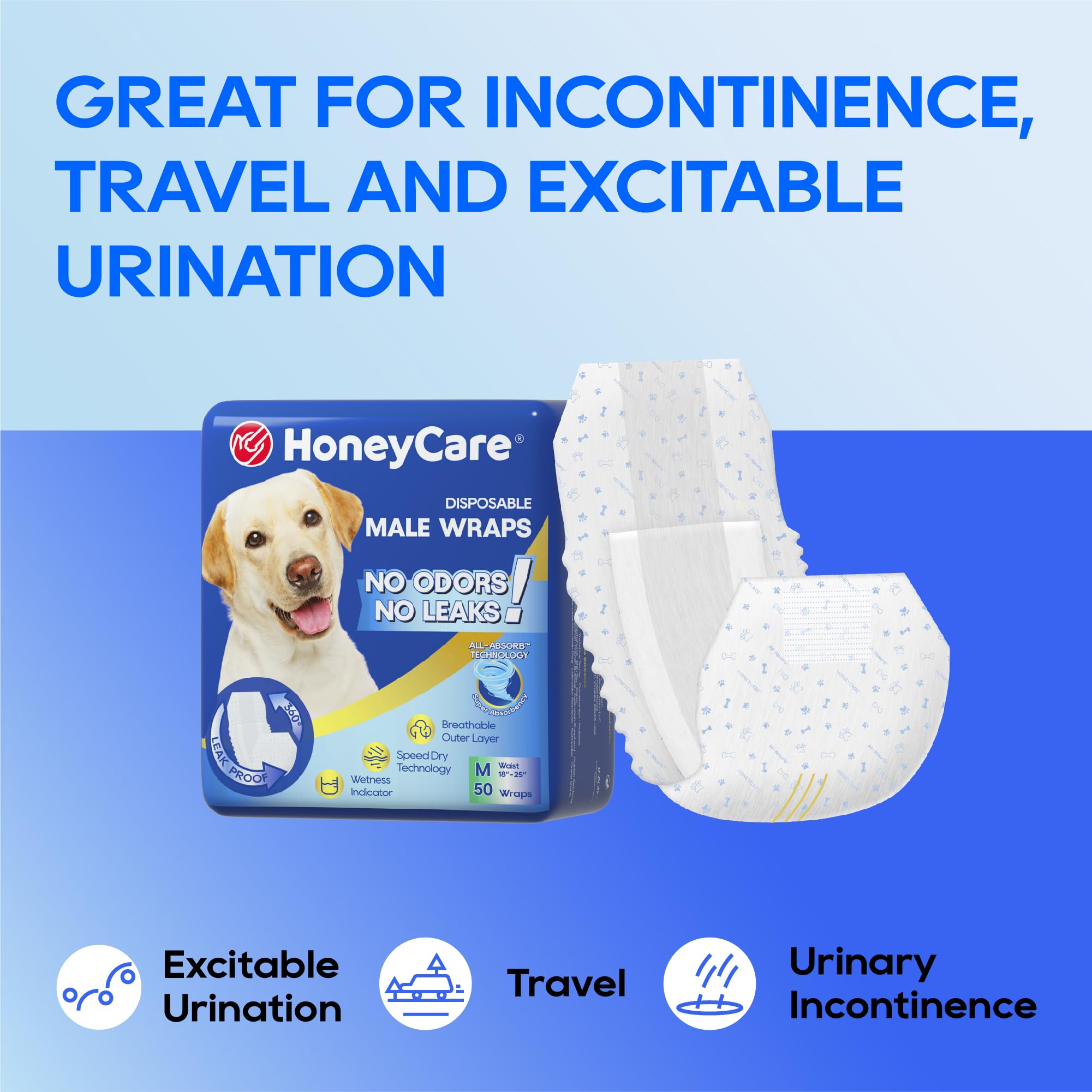 HONEY CARE All-Absorb Male Dog Wrap - Breathable, Leak-Proof | Medium, 50 Count 6