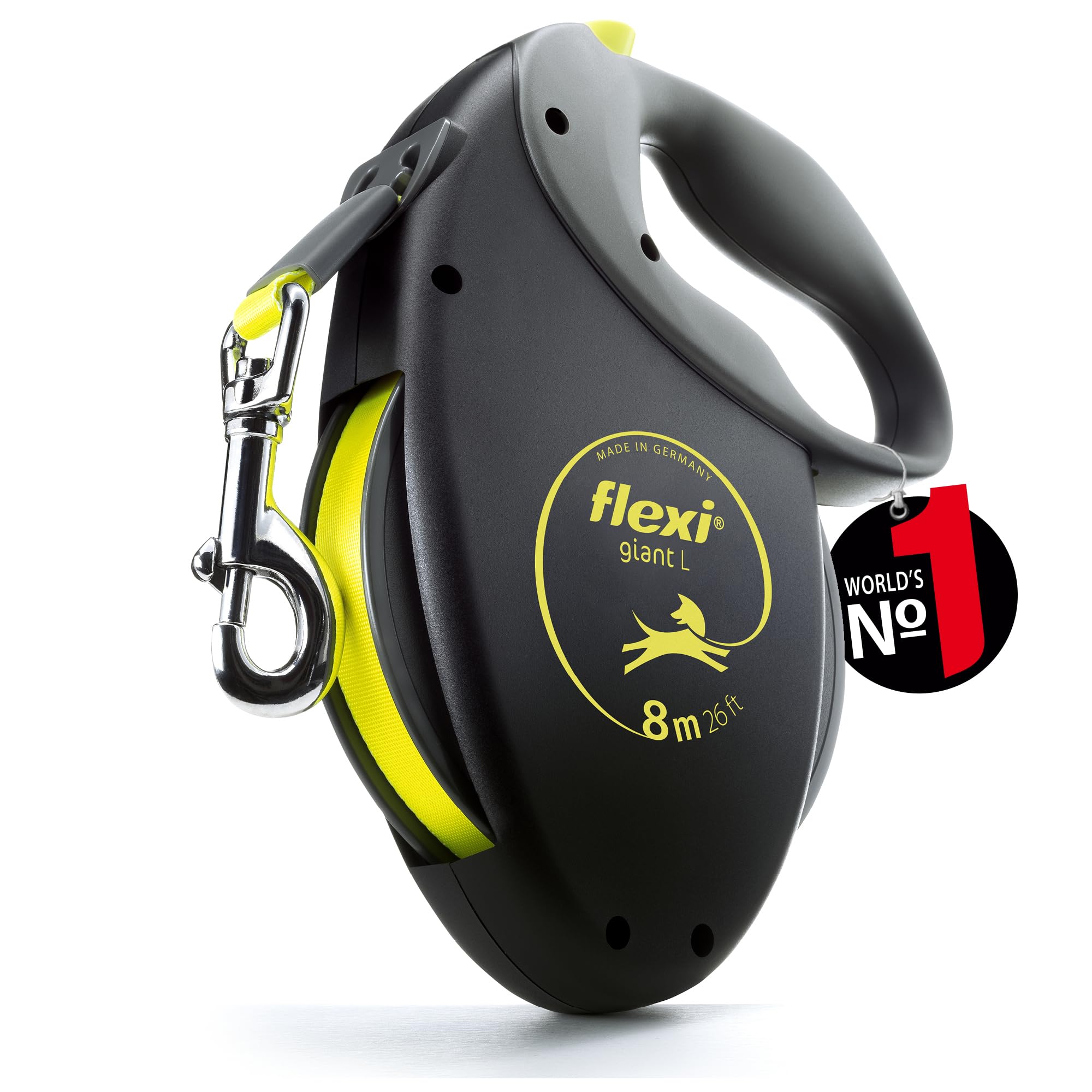 flexi Giant Retractable Lead - 8m Tape for Large Dogs up to 50kg | Yellow | German Quality