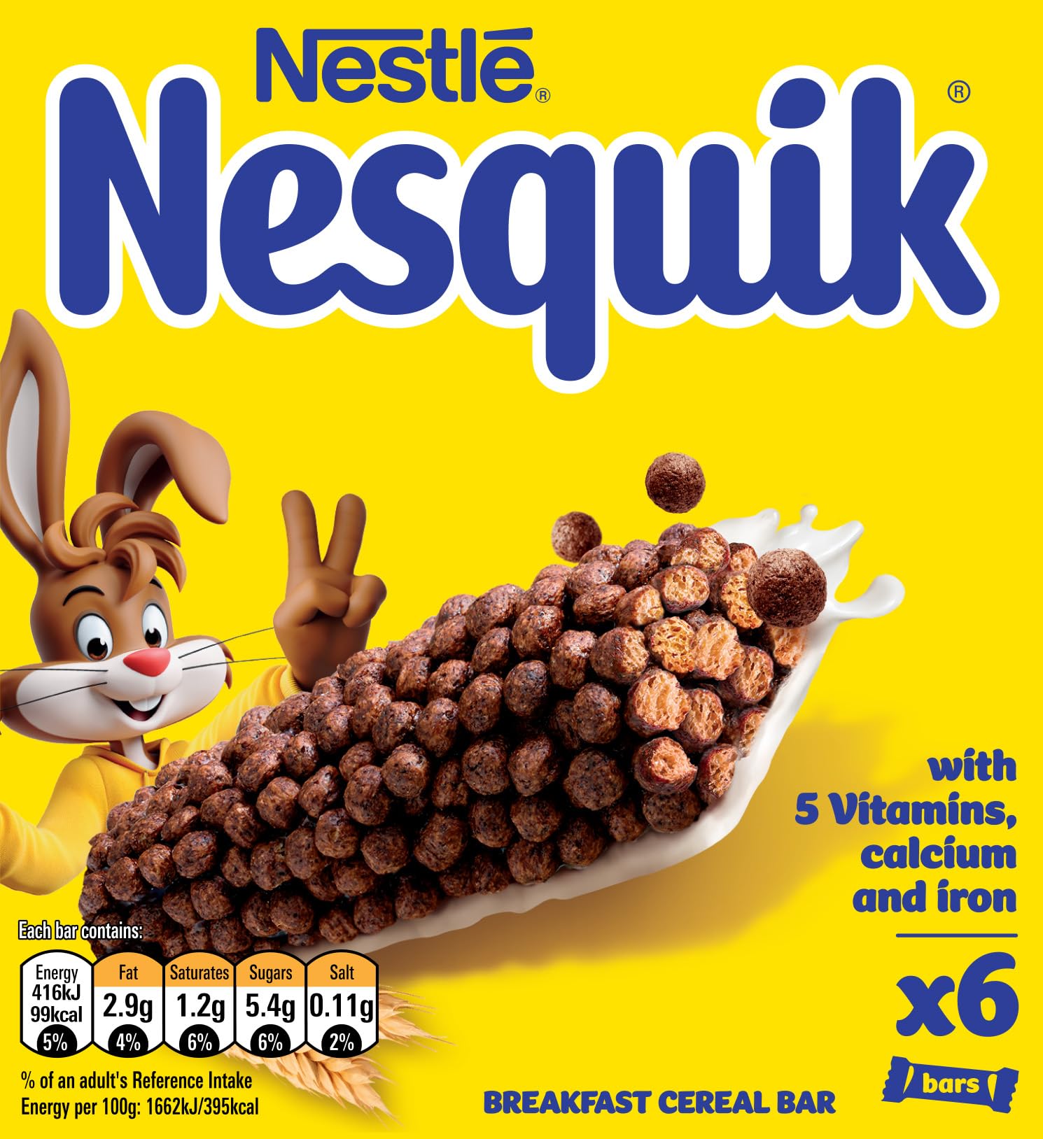 Nestlé Nesquik Breakfast Cereal Bars - Chocolate Flavoured, 6 x 25g Bars (150g Total)