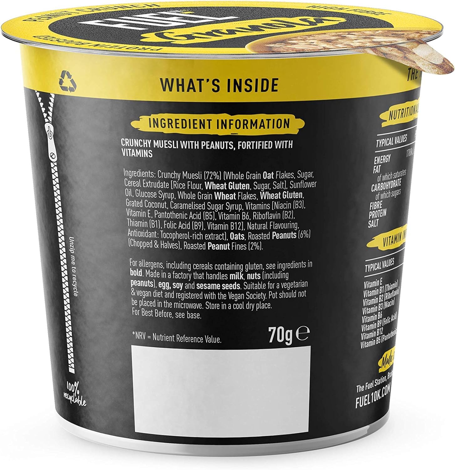 FUEL10K Peanut Crunch Protein Granola Cereal Pot, 70g (Pack of 8) 3