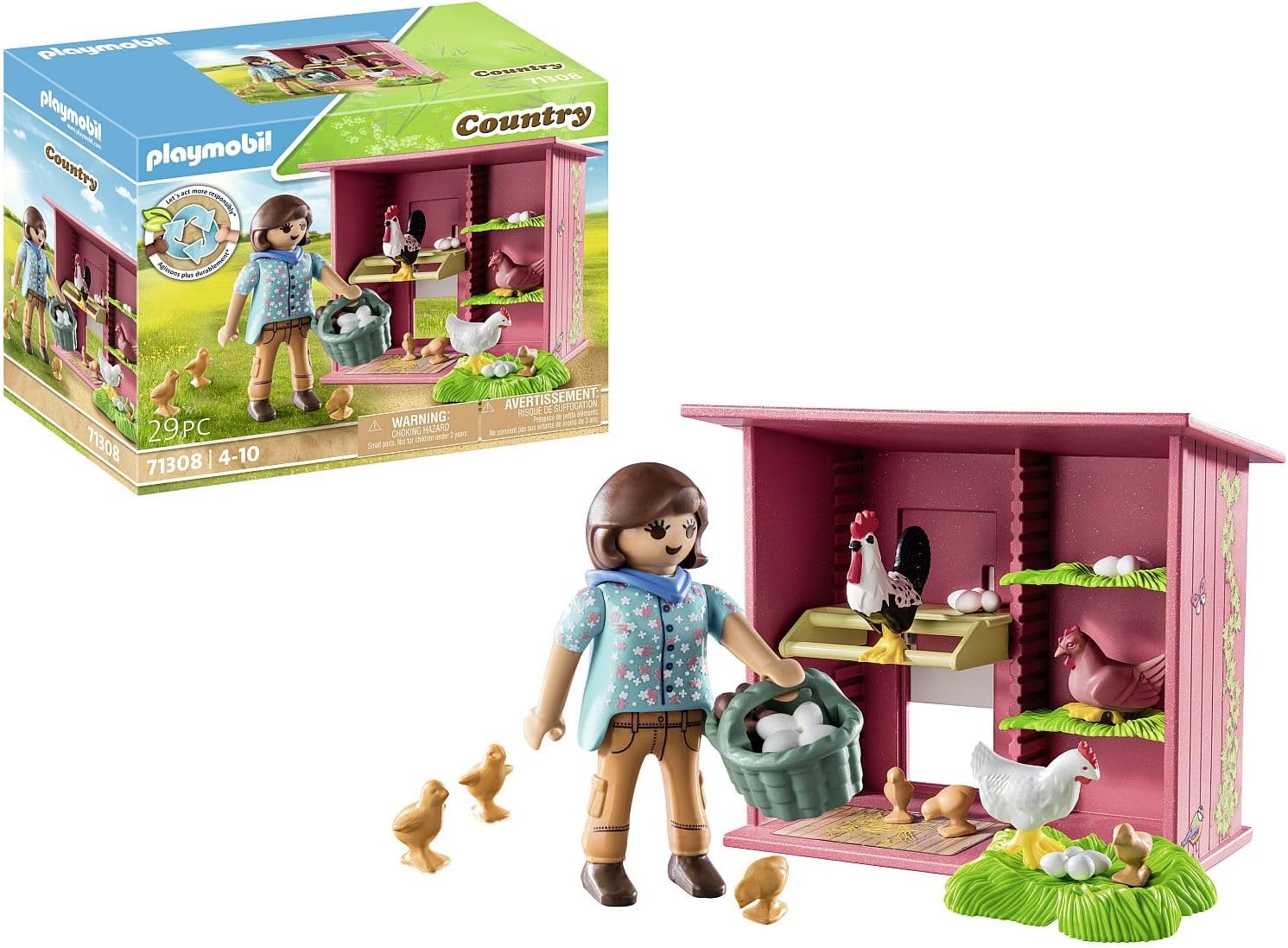 Playmobil 71308 Country Hen House with Chicken Family Playset - Farm Animal Toy for Ages 4+ 1