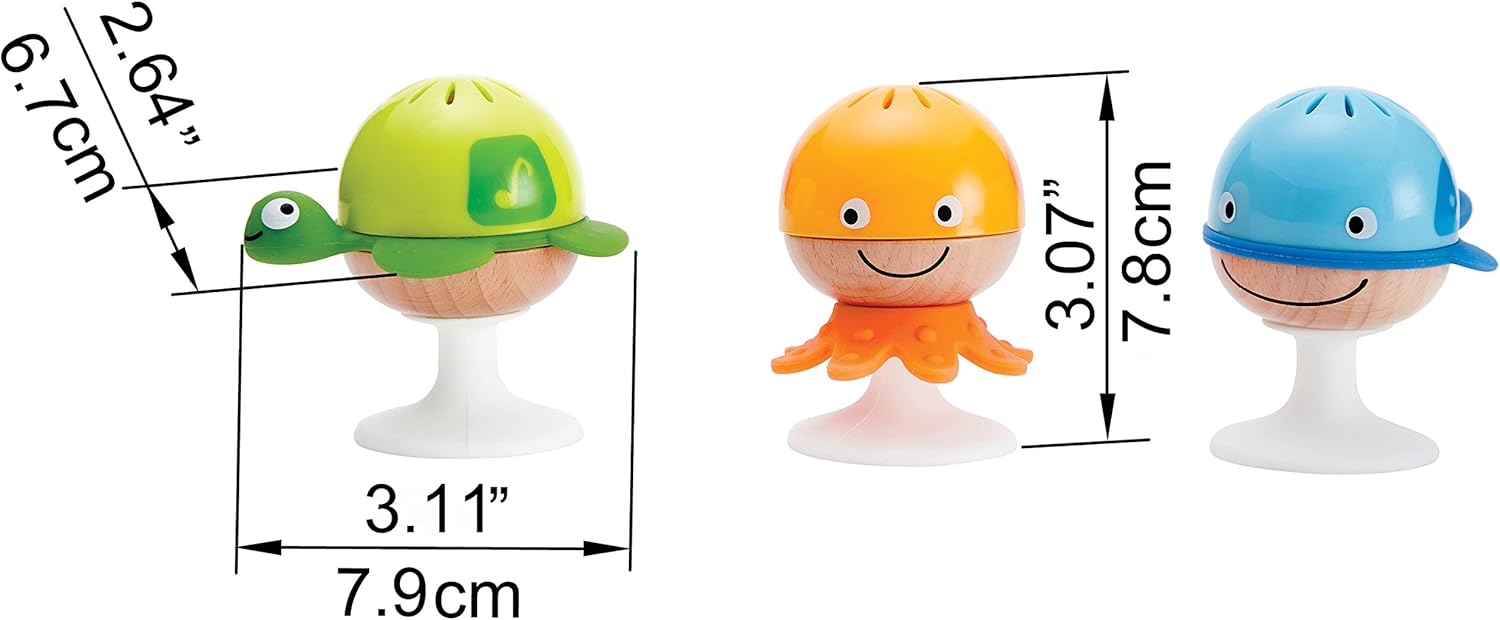Hape Stay-Put Rattle Set - 3 Sea Animal Suction Rattles for Babies 6