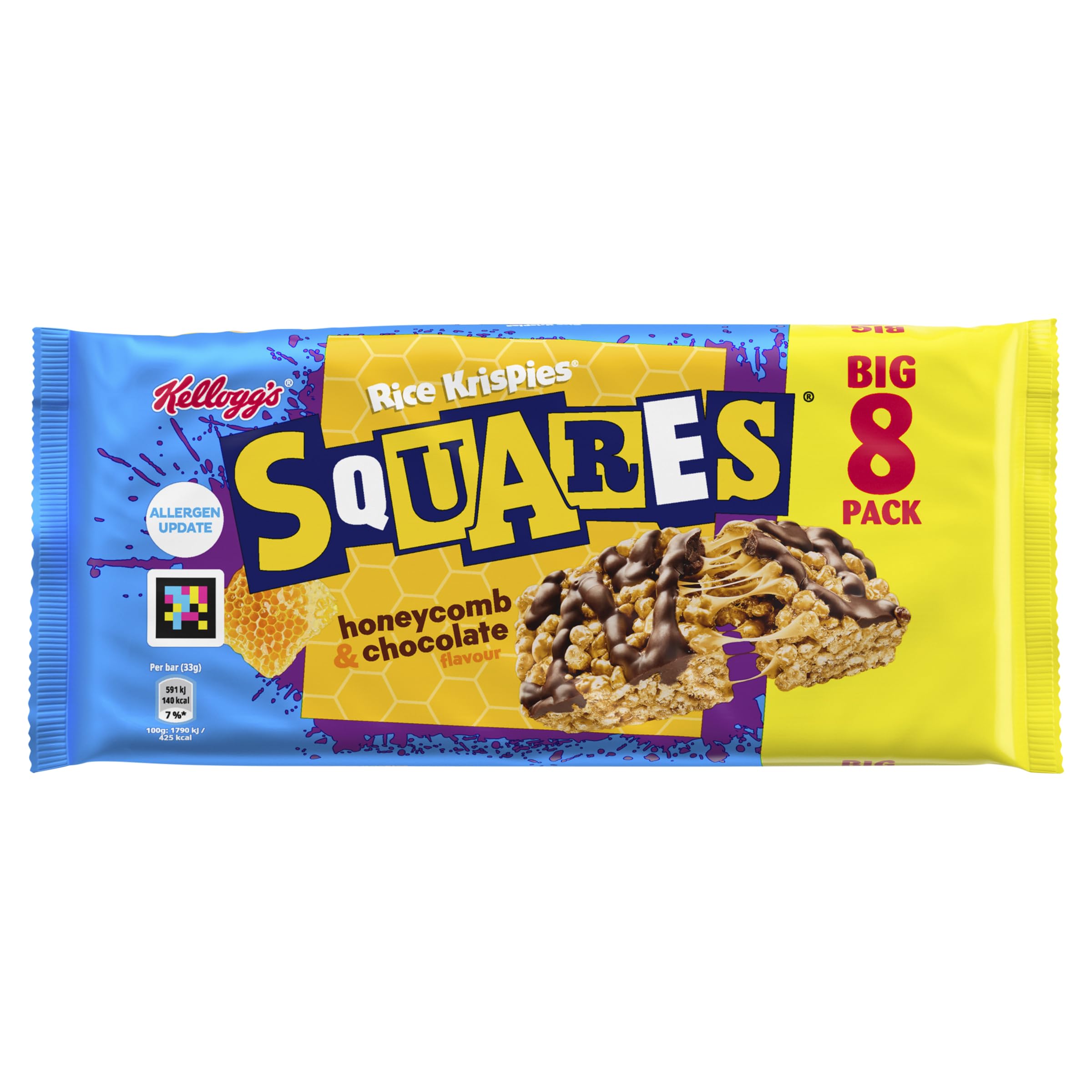 Rice Krispies Squares Honeycomb Cereal Bars - Chocolate & Honeycomb Flavour | 8 Pack | 33g Each