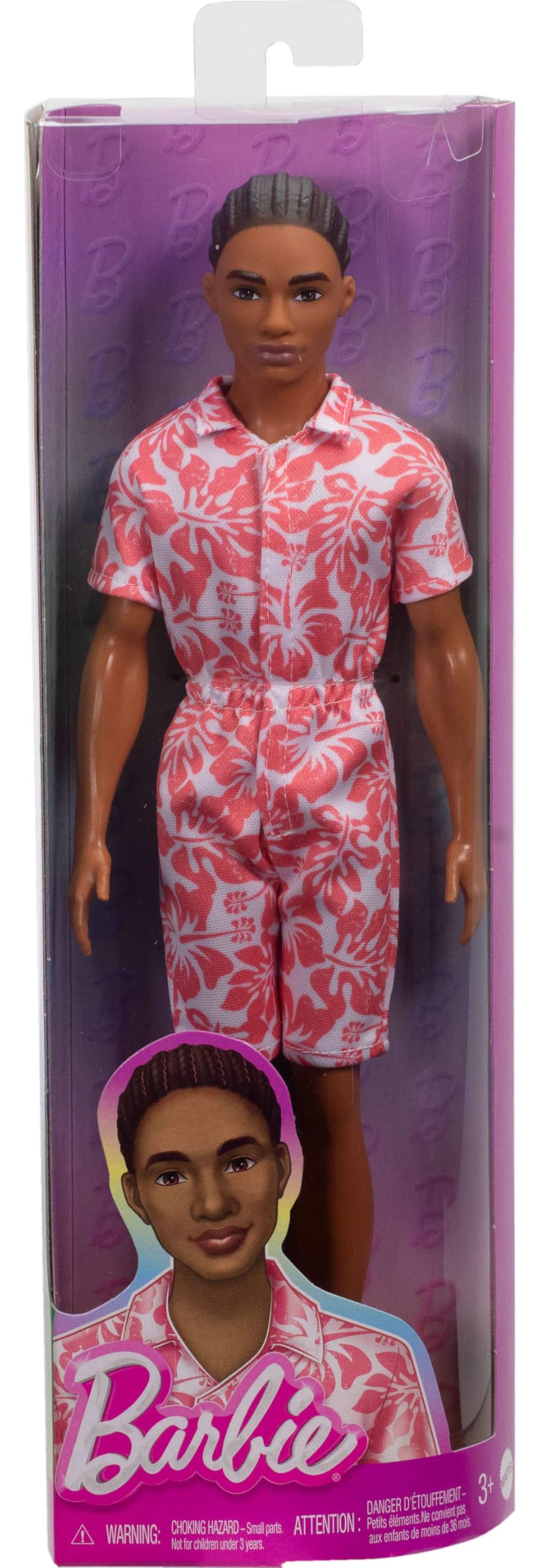 Barbie Fashionistas Ken Doll #235 - Braided Brown Hair & Coral Hawaiian Print Jumpsuit 4