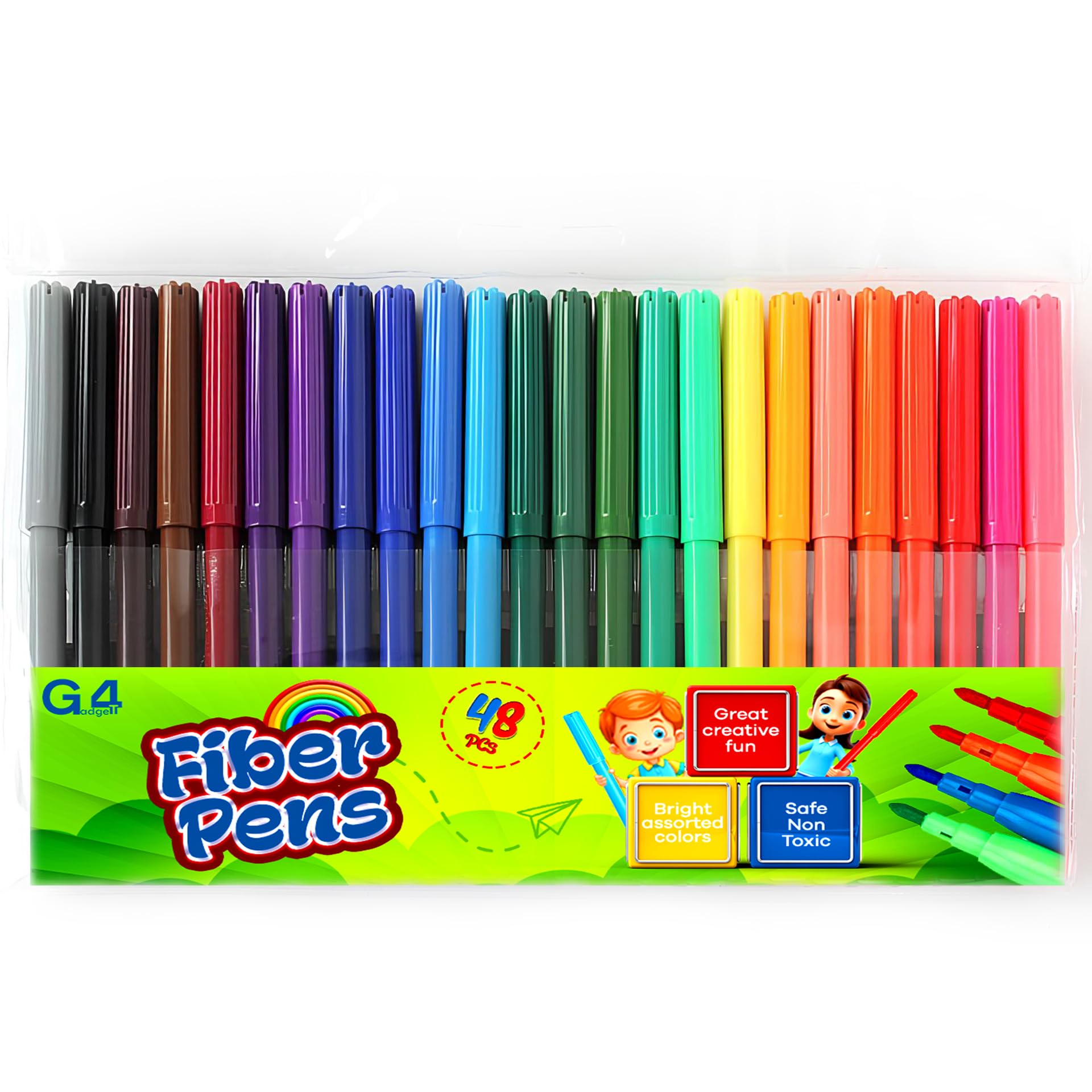G4GADGET 48 Fine Tip Fiber Coloring Pens - Vibrant Water-Based Art Markers for Kids and Adults 7