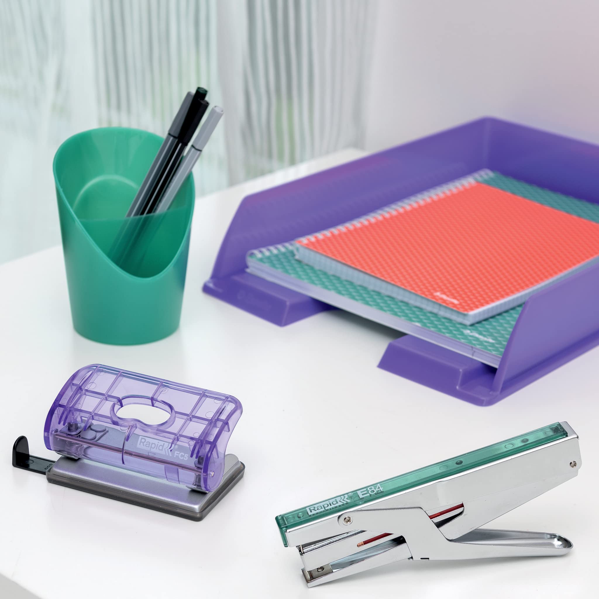 Esselte Rapid Mini 2 Hole Punch - 10 Sheet Capacity | Lavender Colour'Breeze 3