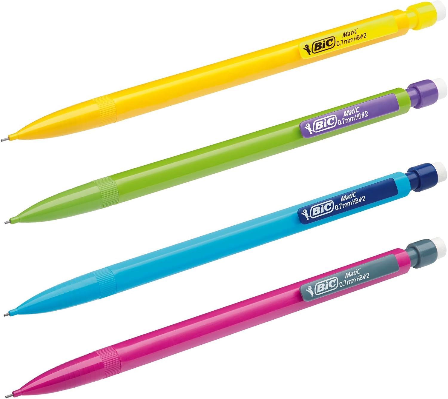 BIC Matic HB Mechanical Pencils and Eraser, Assorted Barrel Colours with Fine Point (0.7mm), Pack of 5 6