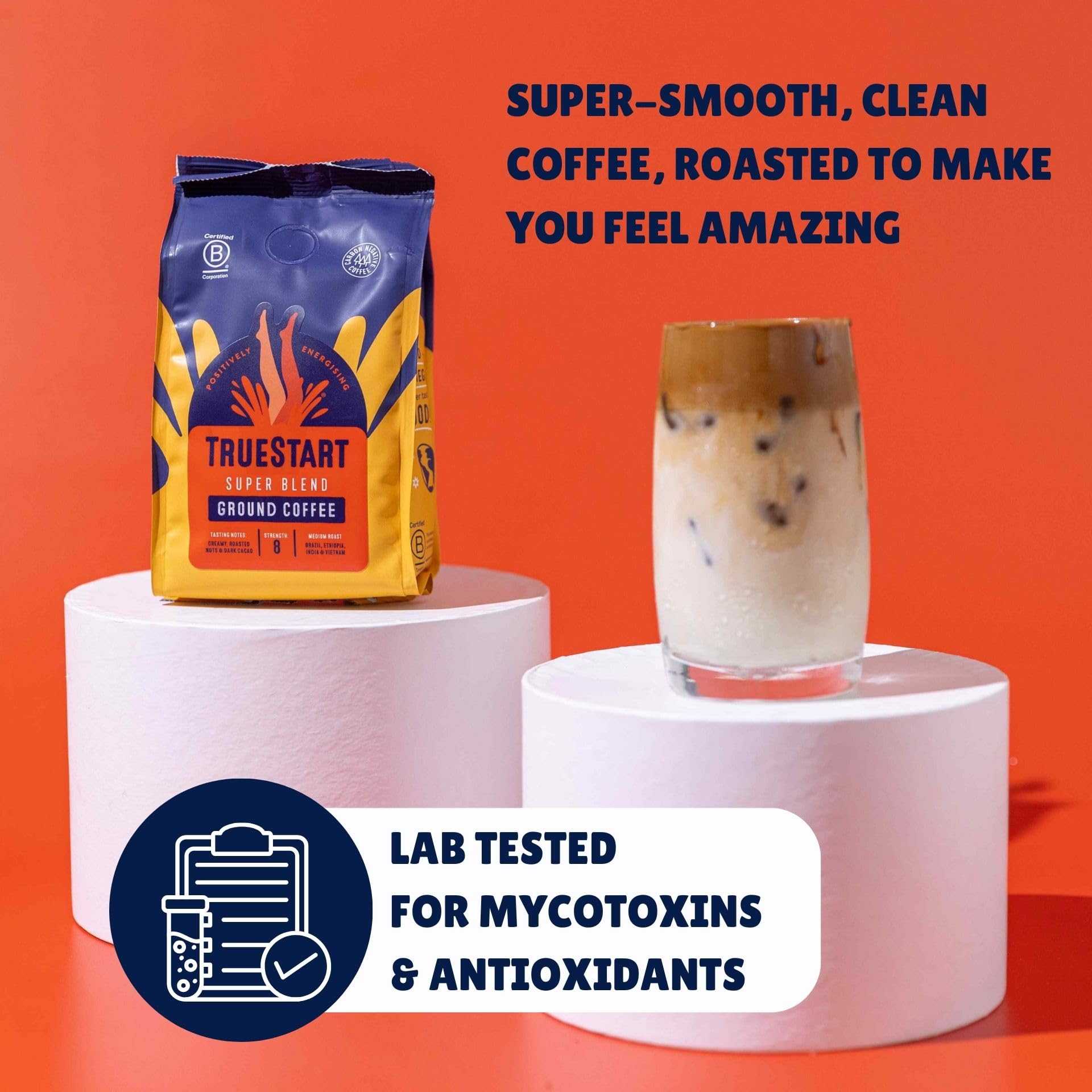 TrueStart Kaffeebohnen Super Blend Strong 1 kg – Mykotoxinfreier, mittelstark gerösteter Arabica, Noten von gerösteten Nüssen und dunklem Kakao, ideal für Espresso