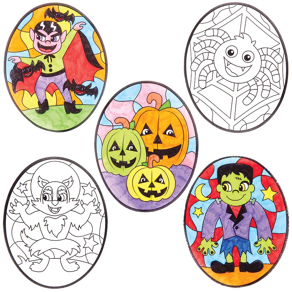 Baker Ross FX285 Halloween Colour in Window Decorations - Pack of 18 Multicolor Vellum Stickers