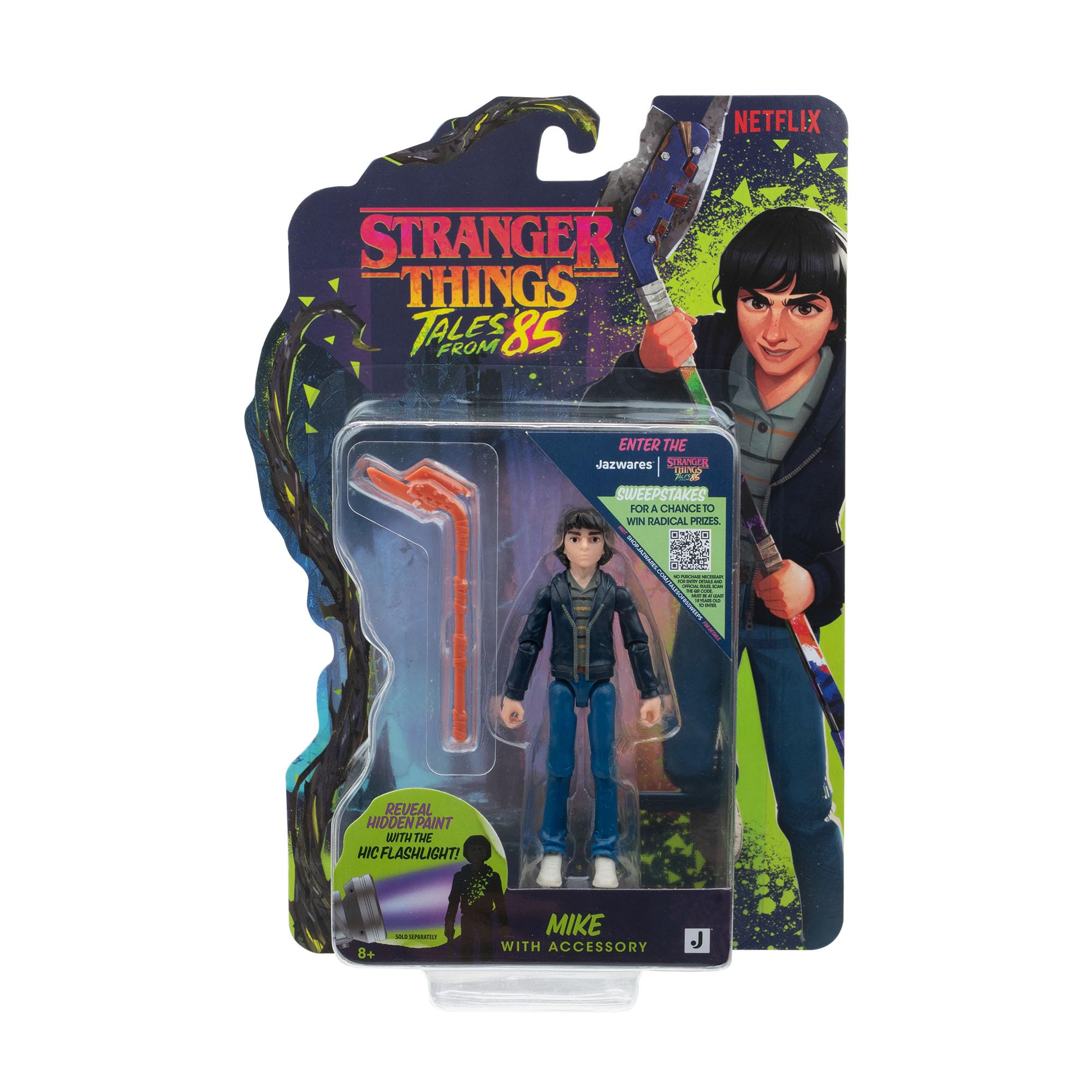 Jazwares Stranger Things: Tales from ‘85 Mike Wheeler Action Figure - 3.75-Inch Scale | 15 Points of Articulation | Includes Hockey Stick Accessory