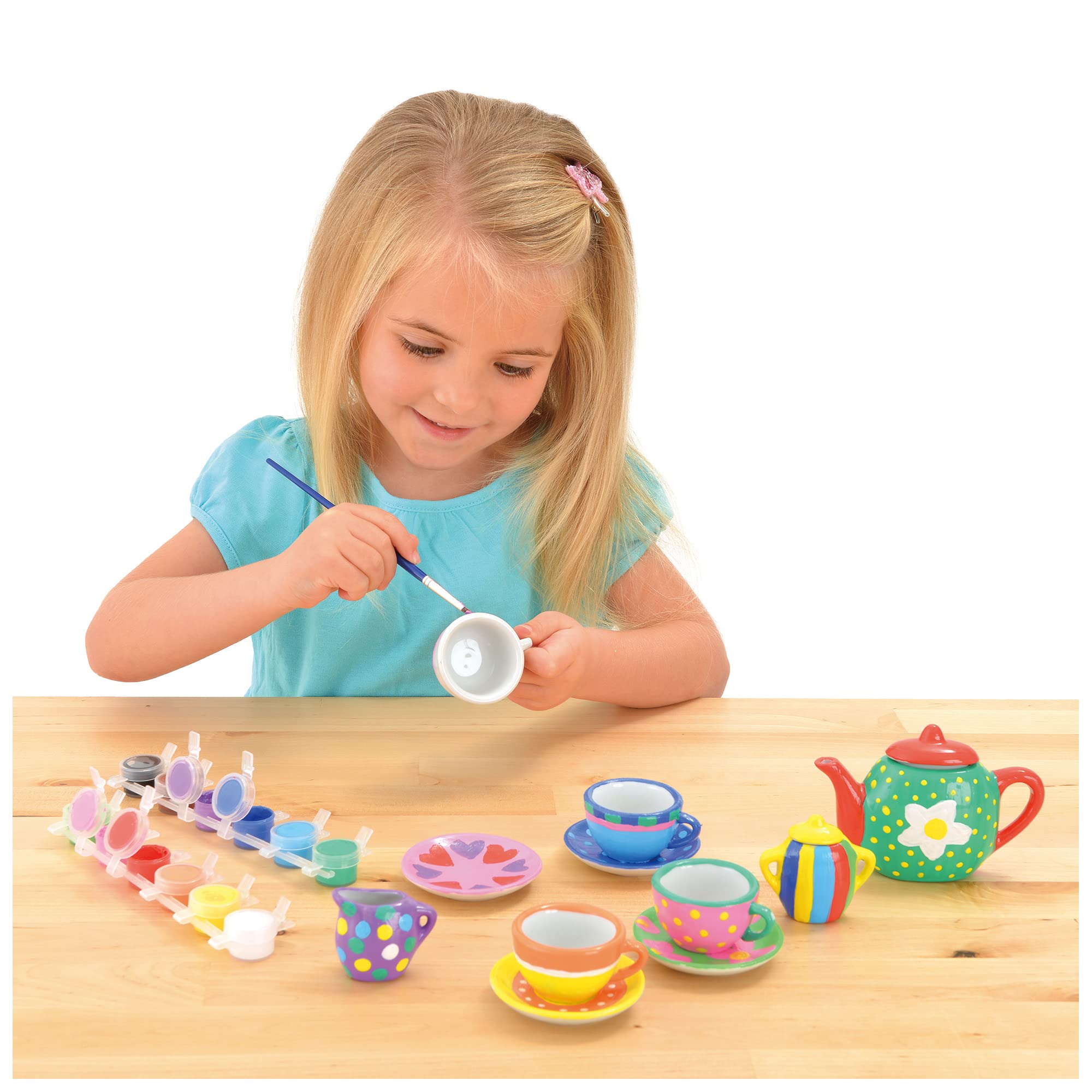 Galt Paint a Tea Set Craft Kit - 11 Pc Mini Tea Party Set with 12 Ceramic Paints | Ages 5+