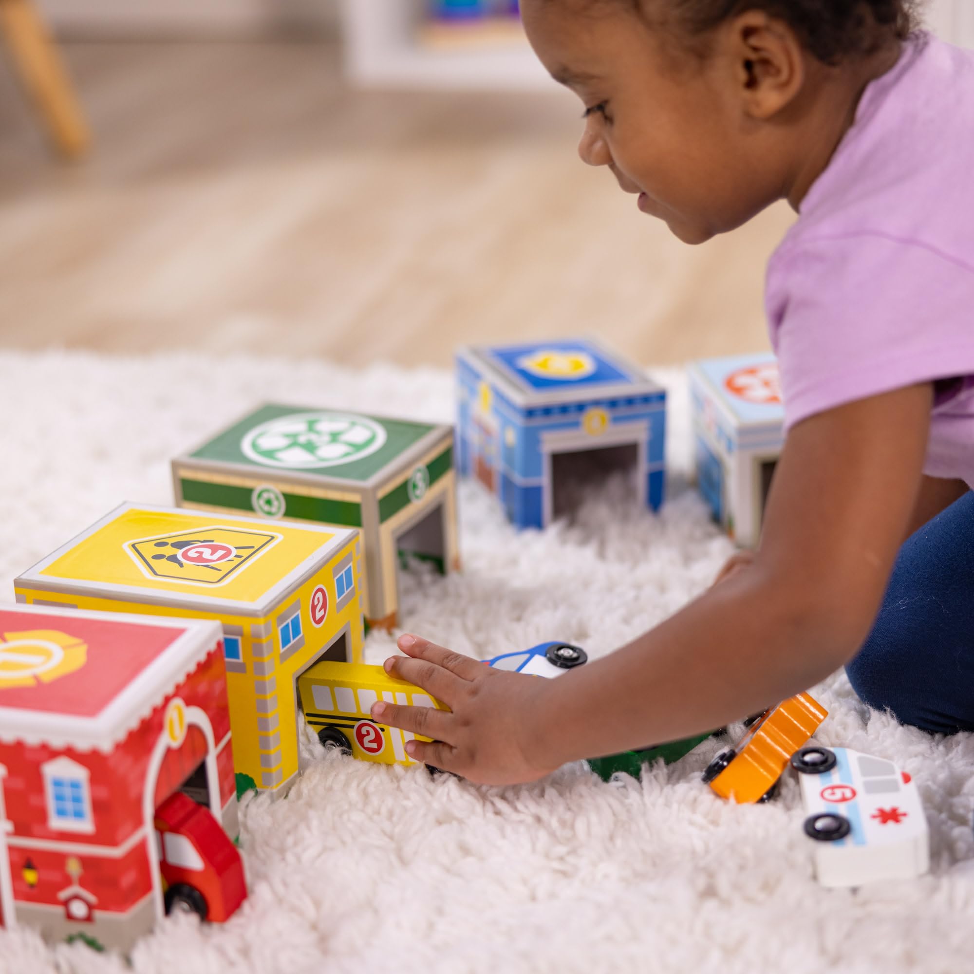 Melissa & Doug Nesting and Sorting Blocks – 6 Buildings & 6 Wooden Vehicles for Ages 2-5
