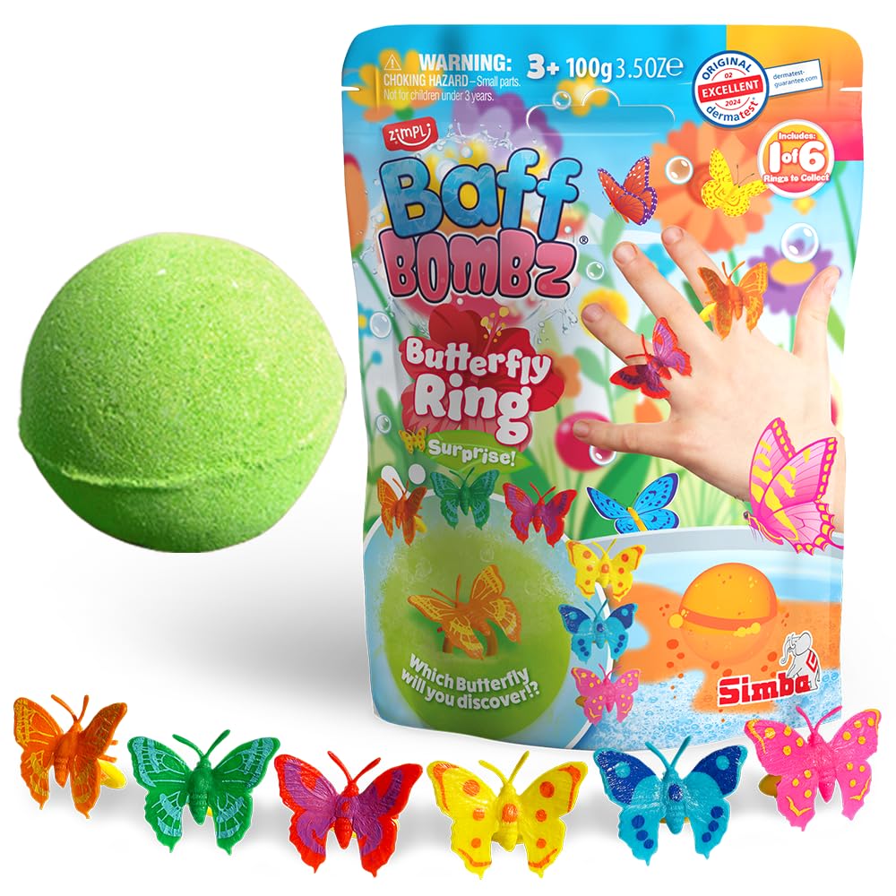 ZIMPLI Large Butterfly Ring Surprise Bath Bomb - 100g | Moisturizing | Strawberry Scent