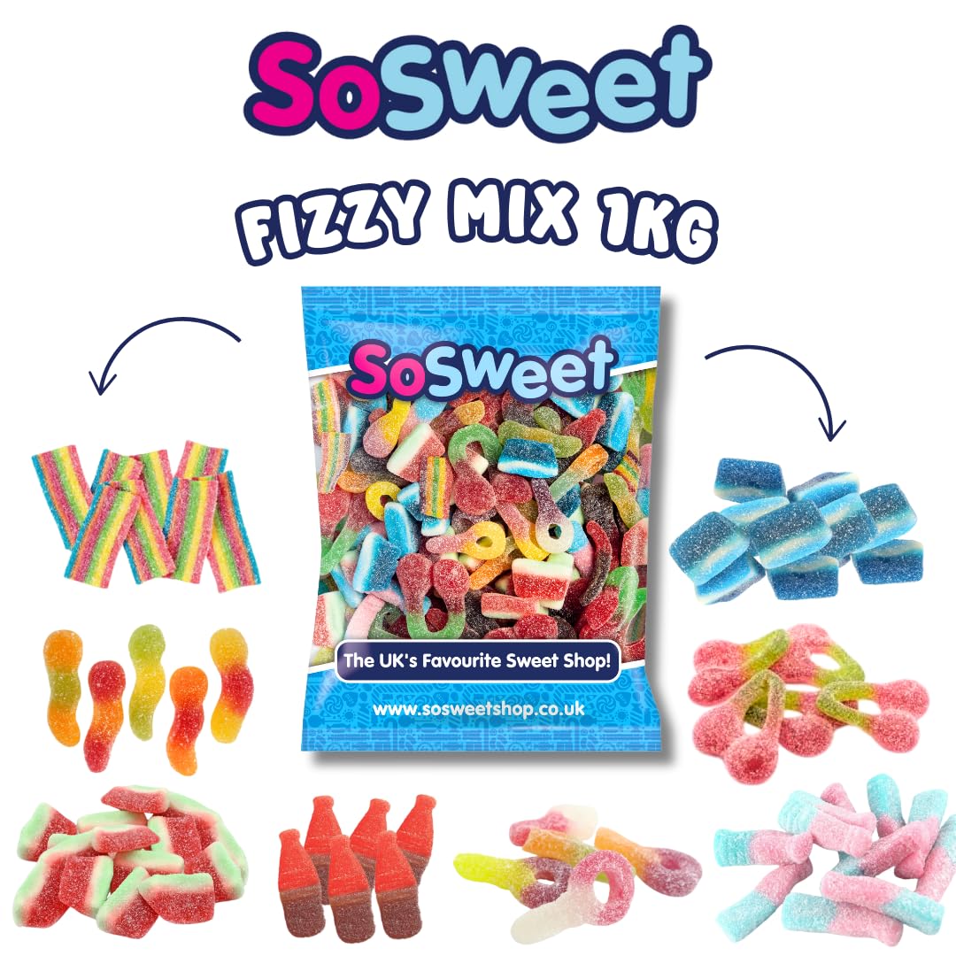 SoSweet Fizzy Sweet Mix – 1kg Tangy Pick & Mix Sweets | Sour Fruit Flavours, Party Candy, Sharing Treats 4