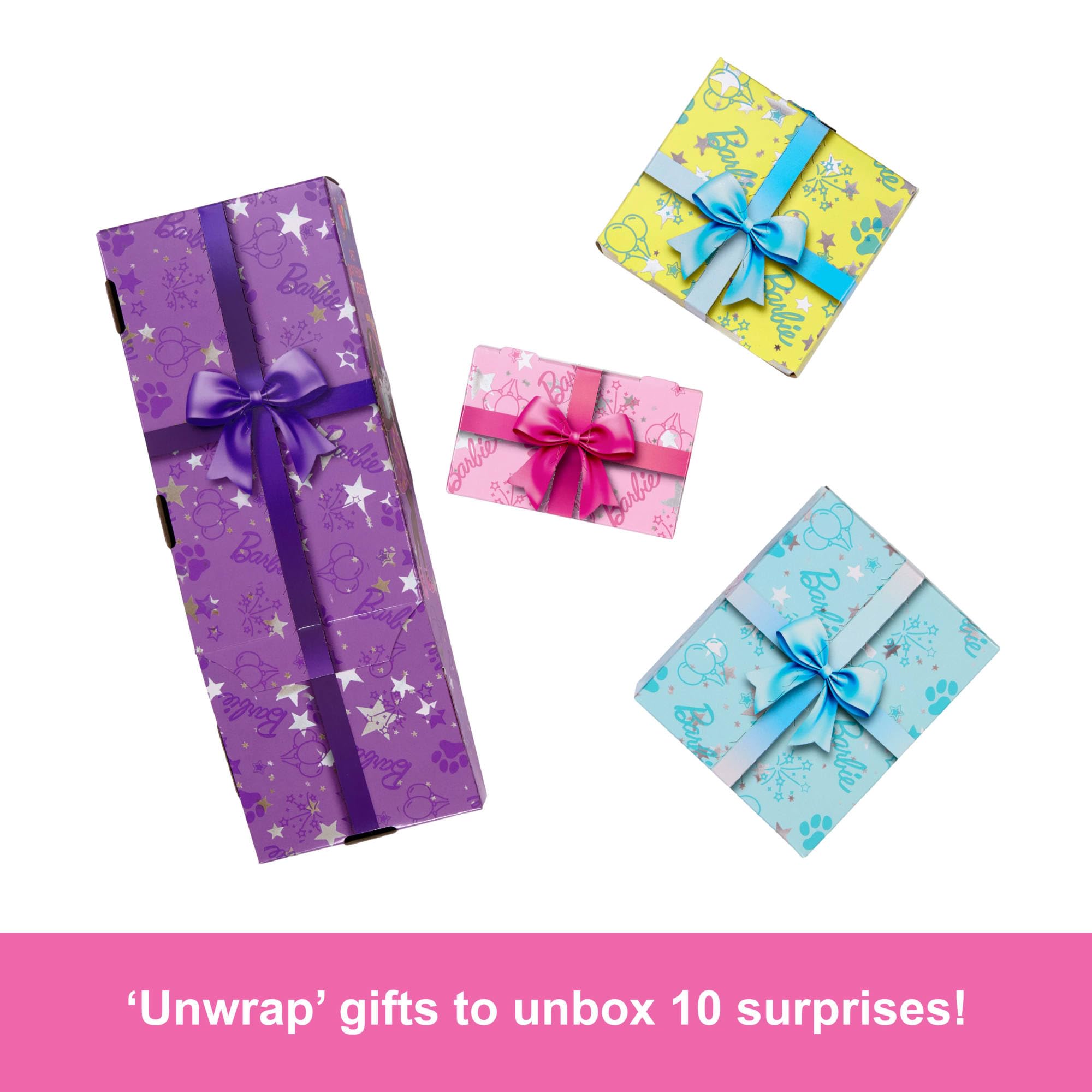 Barbie Party Unboxed Doll & Accessories - Pet Birthday Series Shimmerin' Hearts, 15-Piece Playset for Kids 3