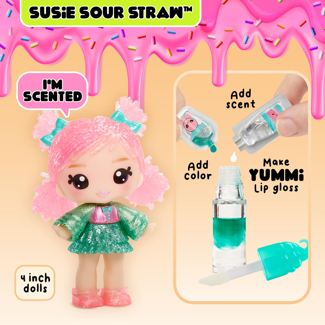 Yummiland Lip Gloss Doll - Susie Sour Straw with DIY Lip Gloss Kit - Ages 3+