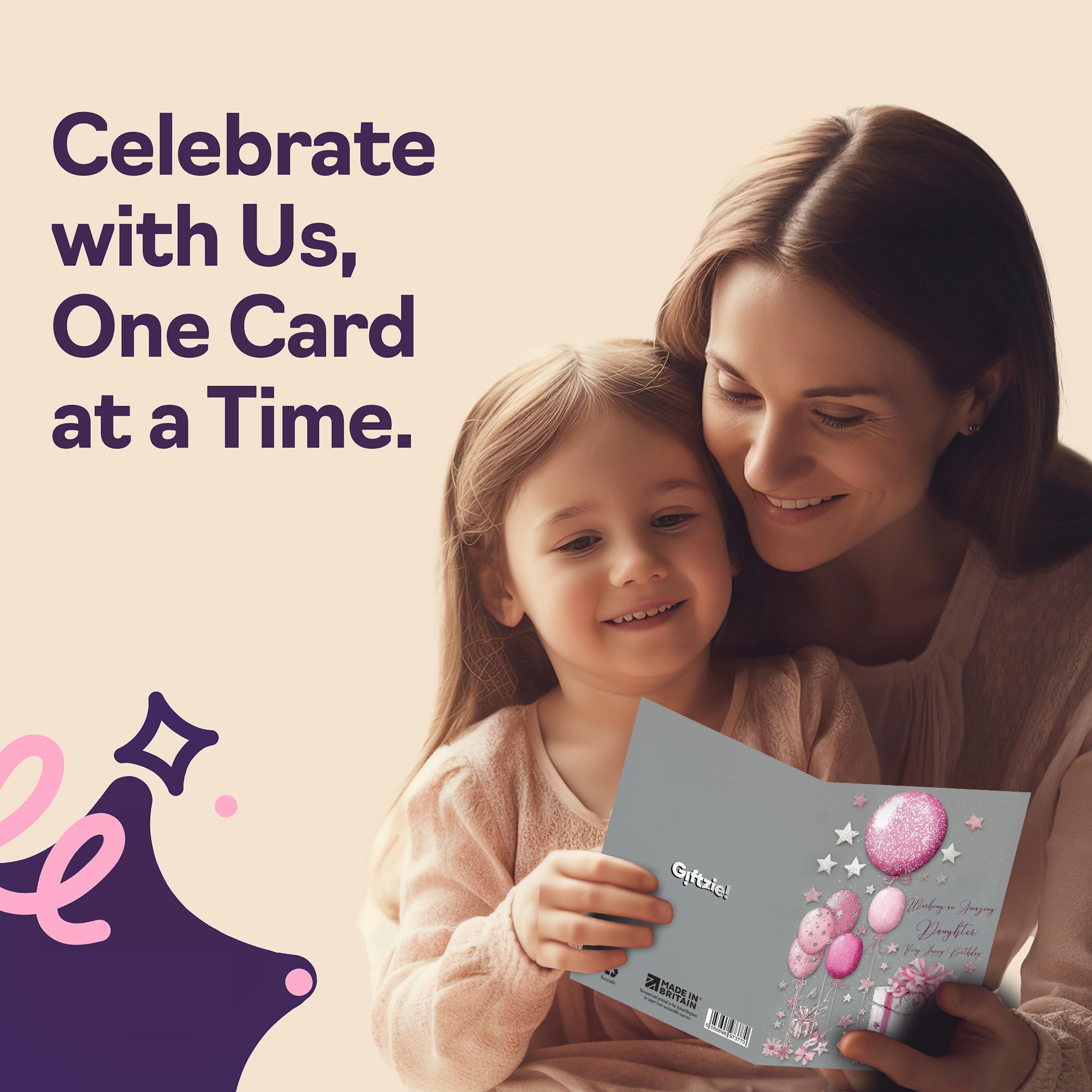 Giftzie Silver Daughter Birthday Card | 5x7 Inch | Silver and Pink Presents Design | From Dad Mum 4