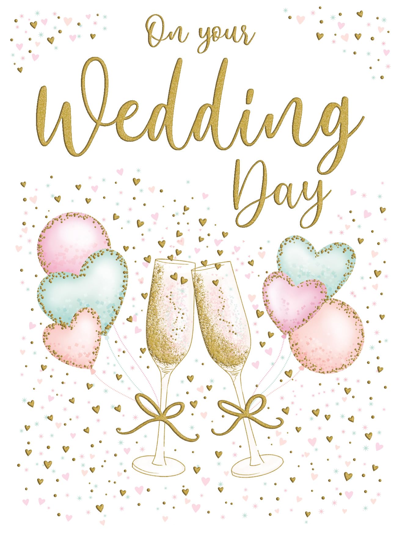 Piccadilly Greetings Large Wedding Card with Envelope | A4 Size (12 x 9 inches) | Hearts & Champagne Design 1