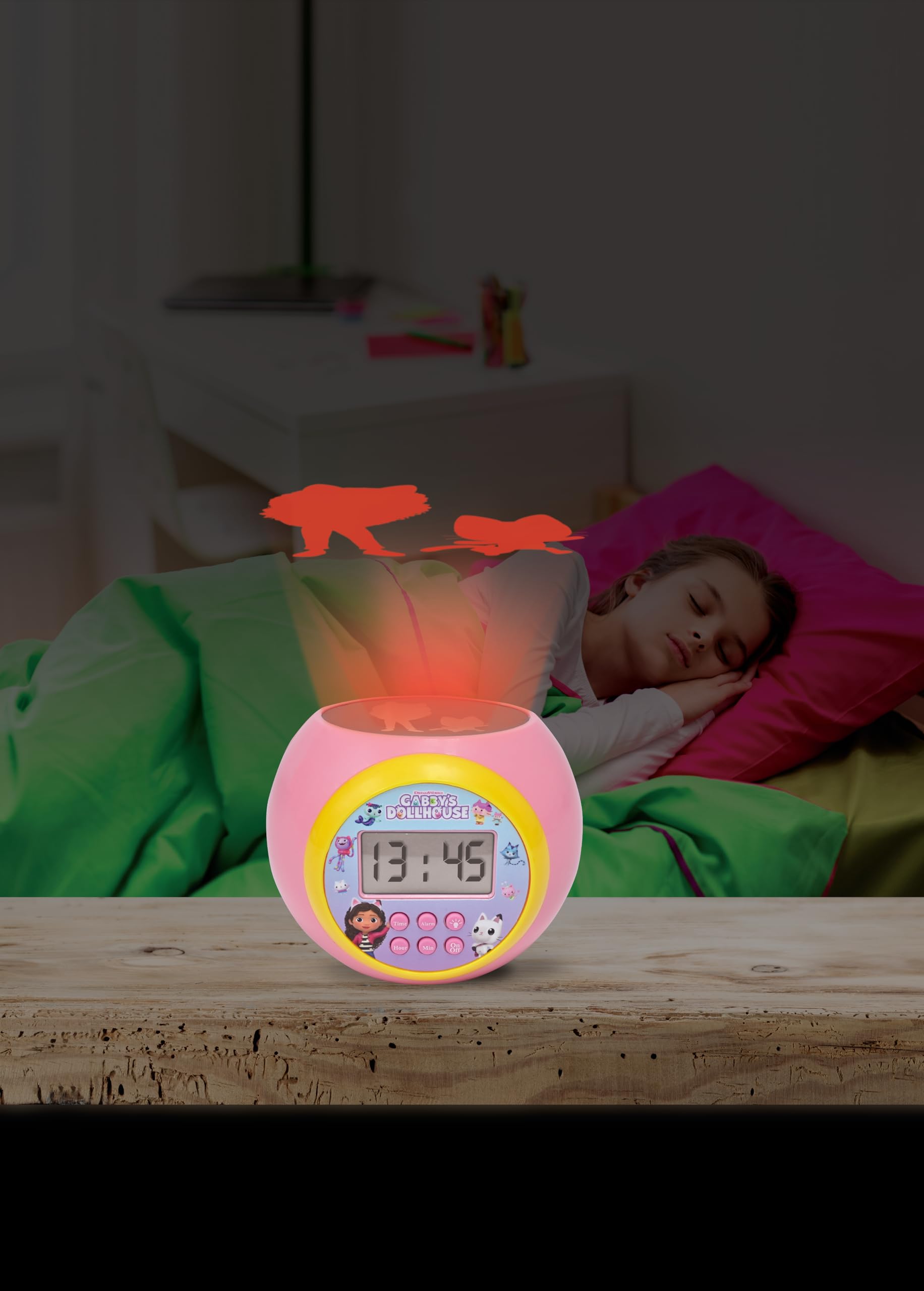 Gabby's Dollhouse Projector Alarm Clock with Nightlight - Pink 8
