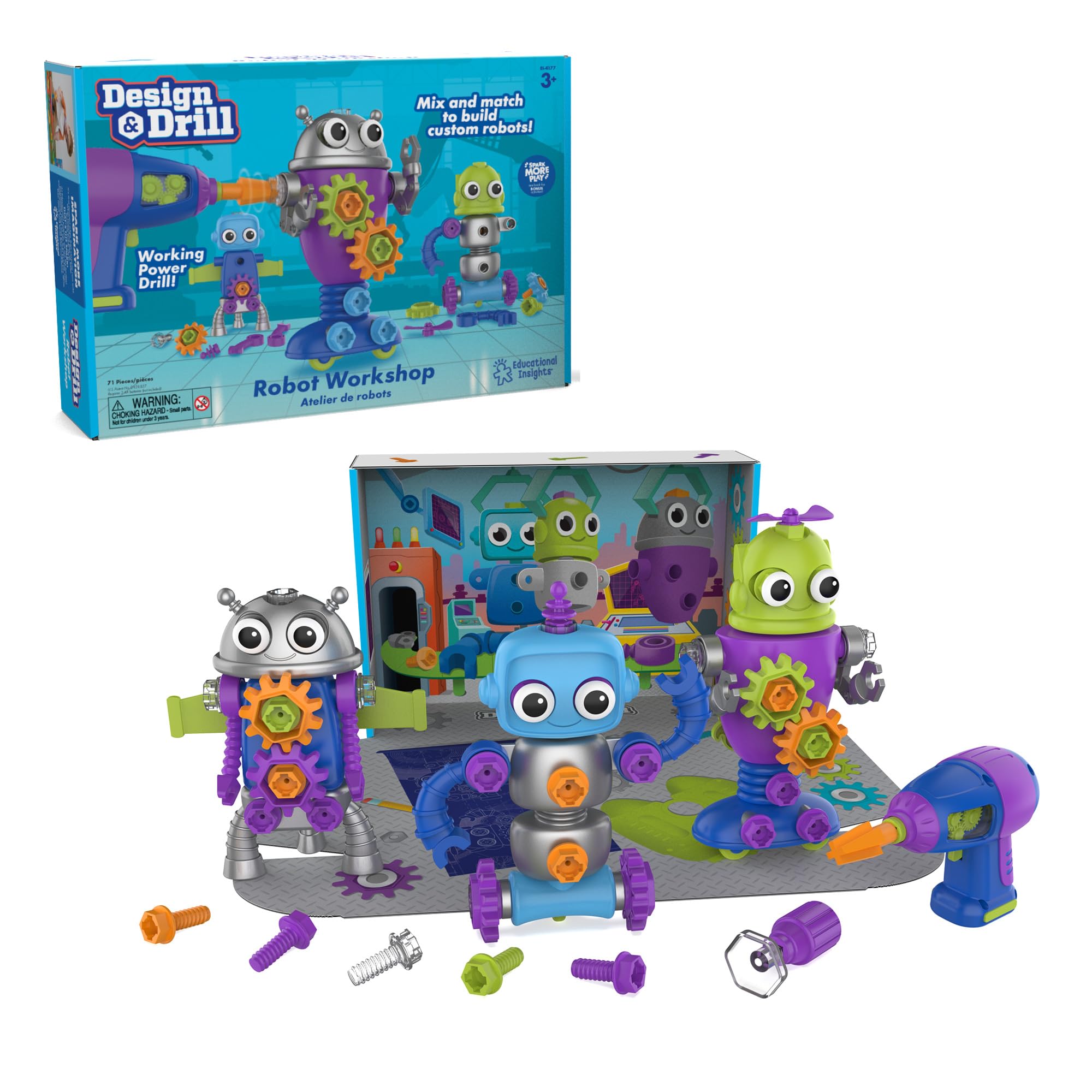 Learning Resources Design & Drill Robot Workshop - Building Set for Kids 3+ 4