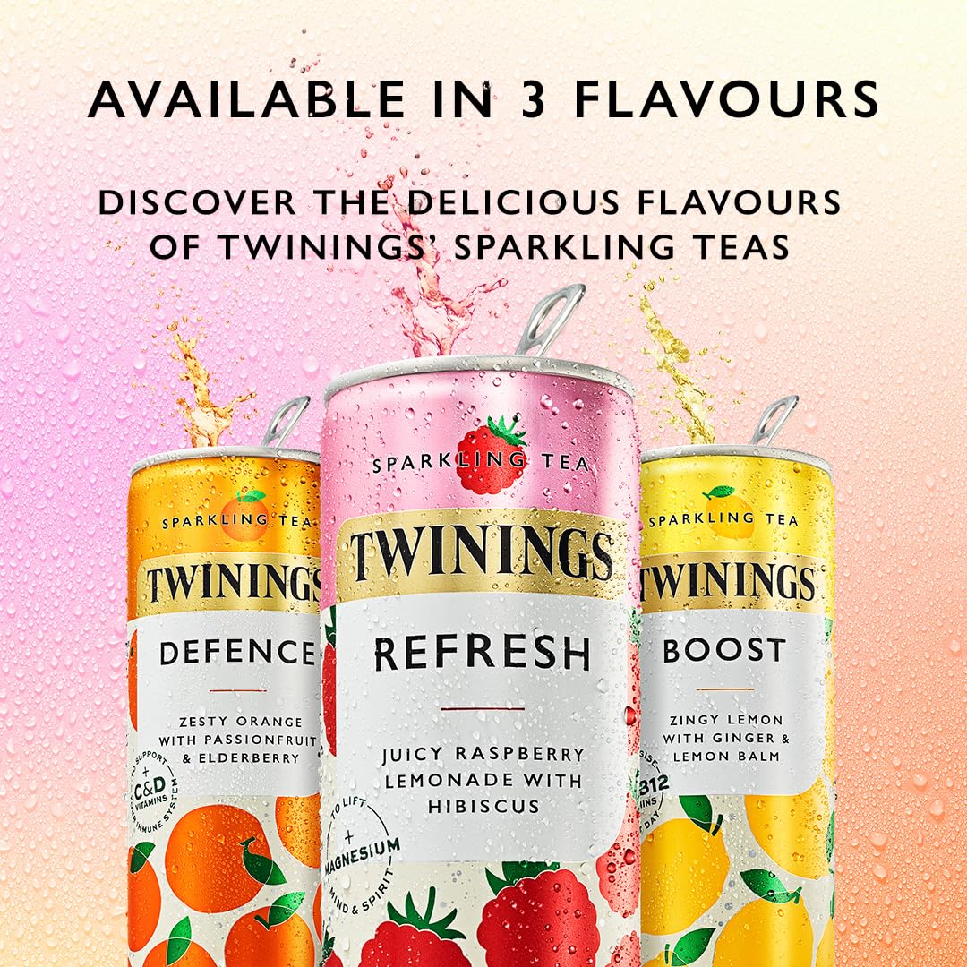 Twinings Raspberry & Lemon Flavoured Sparkling Tea - Refreshing Fruit Infusion with White Tea, No Added Sugar